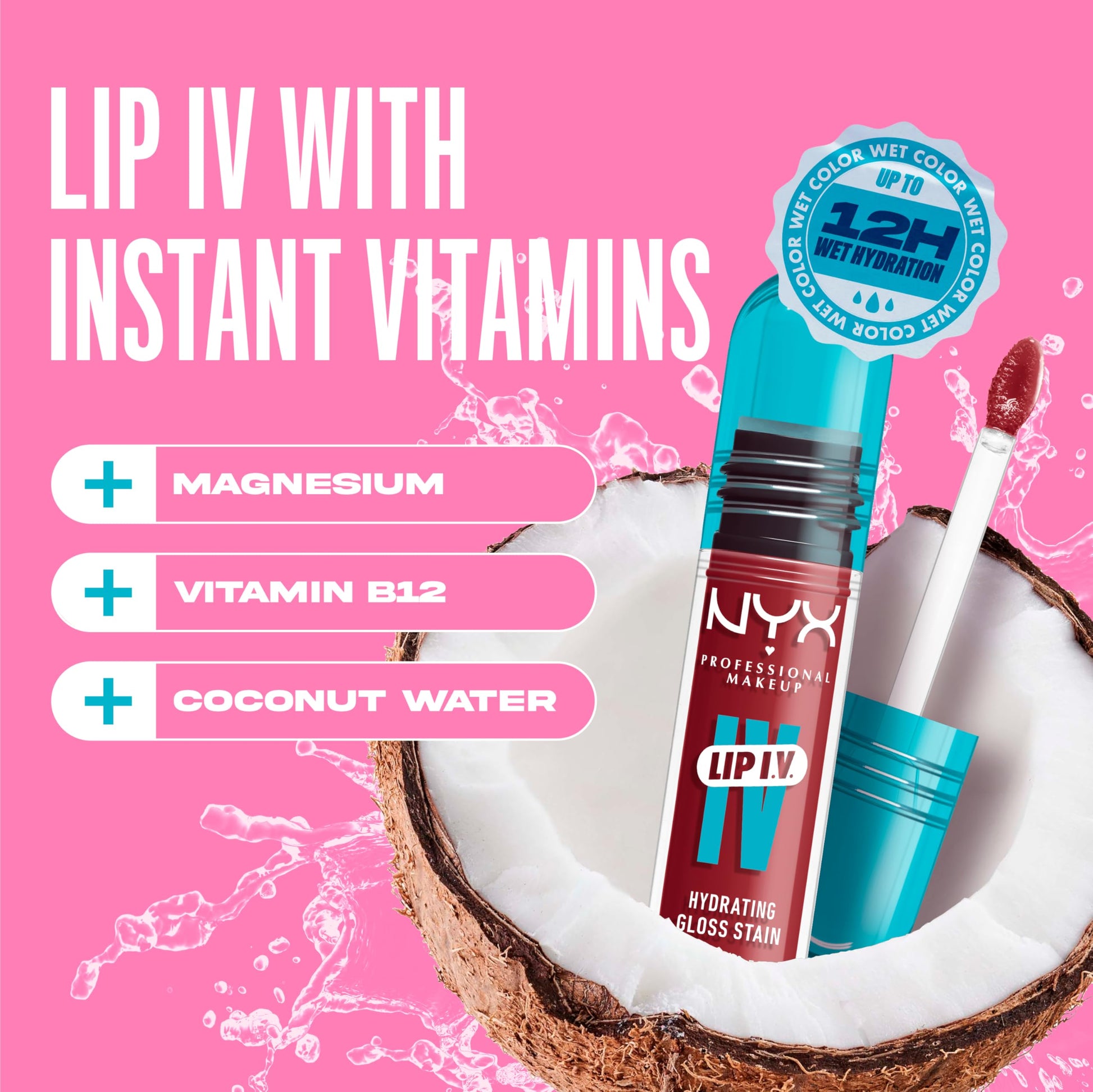 NYX PROFESSIONAL MAKEUP Lip IV Hydrating Glossy Lip Stain with 12HR Hydration - Bubblegum Burst (Pink) - Medaid International