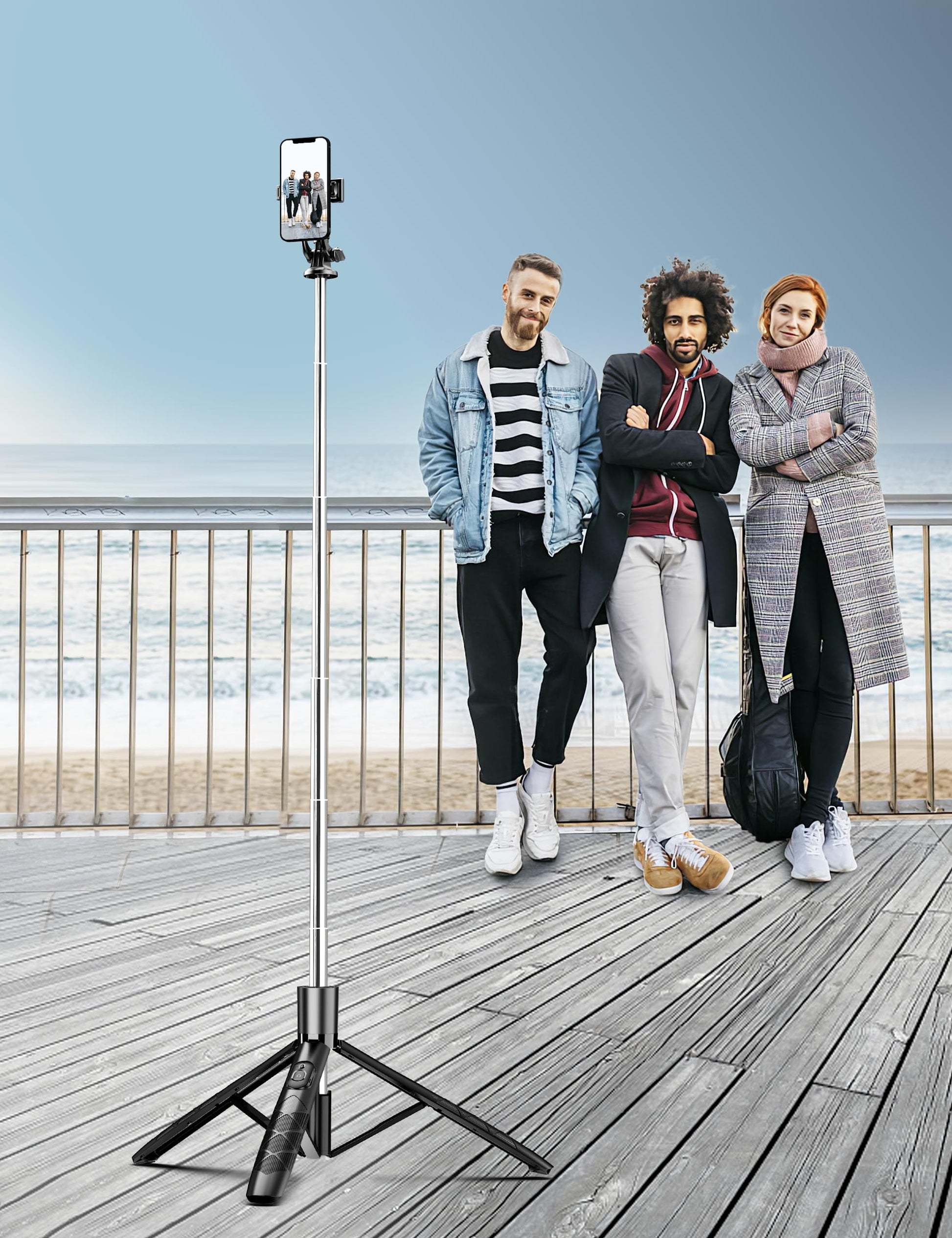 71" Phone Tripod & Selfie Stick, All in One Extendable Cell Phone Tripod with Wireless Remote, Tripods Stand for iPhone & Travel Selfie Stick 360° Rotation Compatible with iPhone Android, Camera - Medaid International