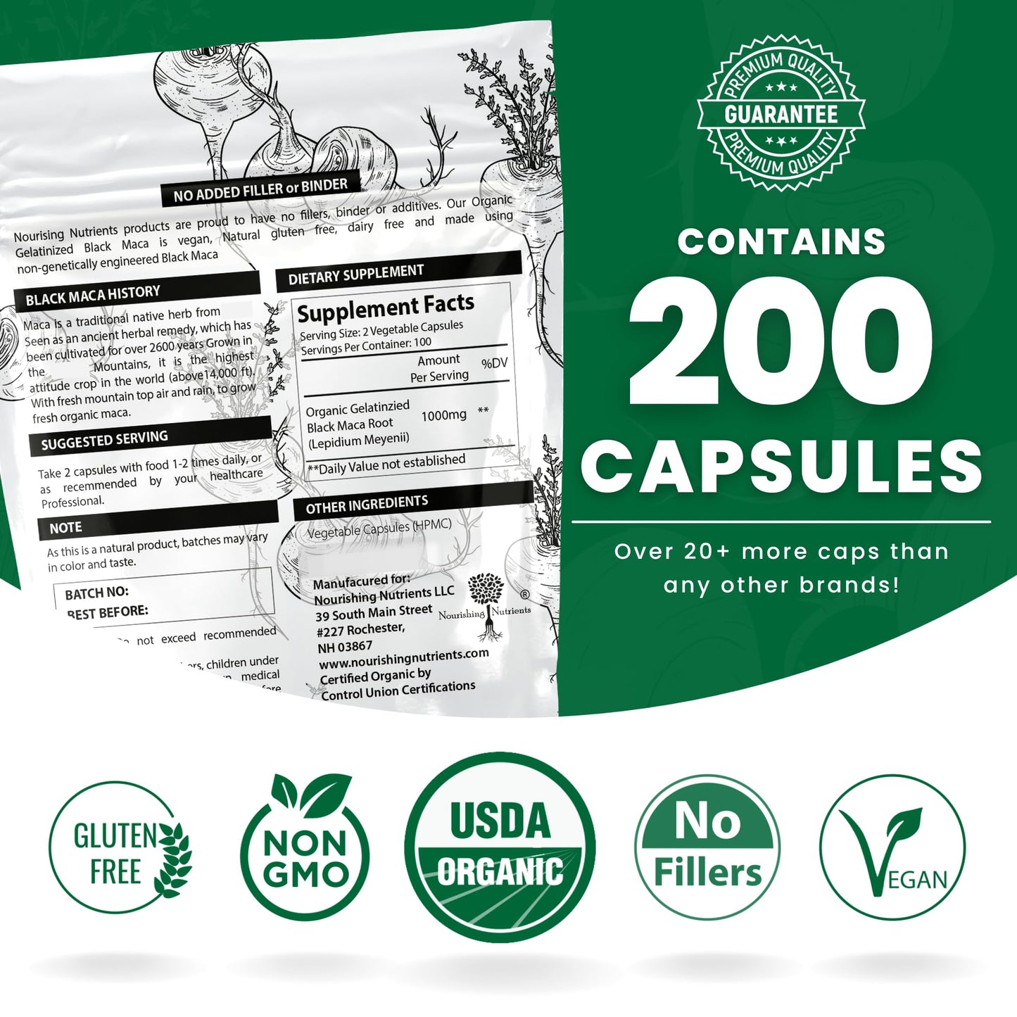 Organic Gelatinized Black Maca – 3X Stronger 200 Capsules for Men & Women, Natural Energy Supplement for Focus, Performance, Stamina & Endurance, Mood Enhancement and Stability, Mental Clarity 1000mg - Medaid International