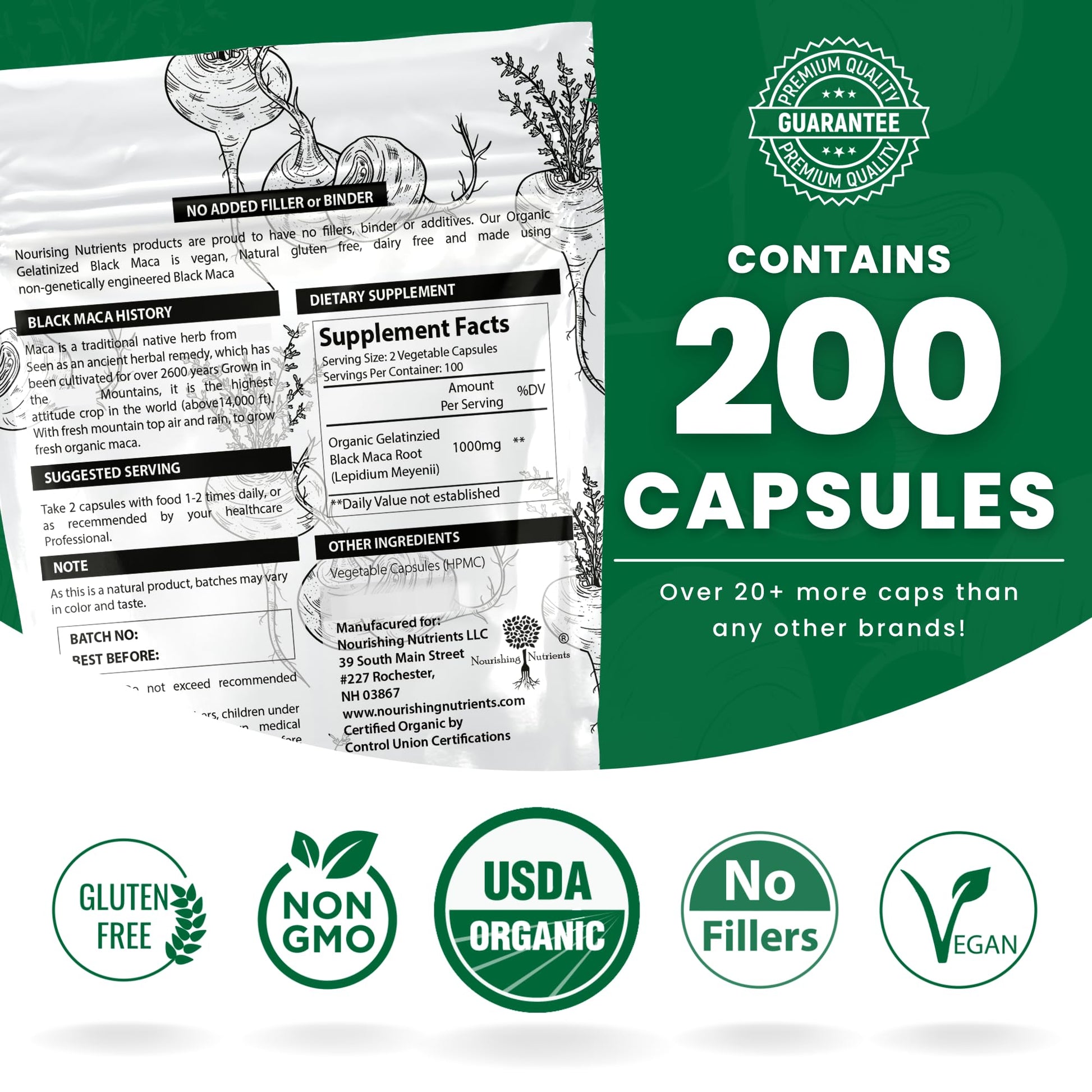 Organic Gelatinized Black Maca – 3X Stronger 200 Capsules for Men & Women, Natural Energy Supplement for Focus, Performance, Stamina & Endurance, Mood Enhancement and Stability, Mental Clarity 1000mg - Medaid International