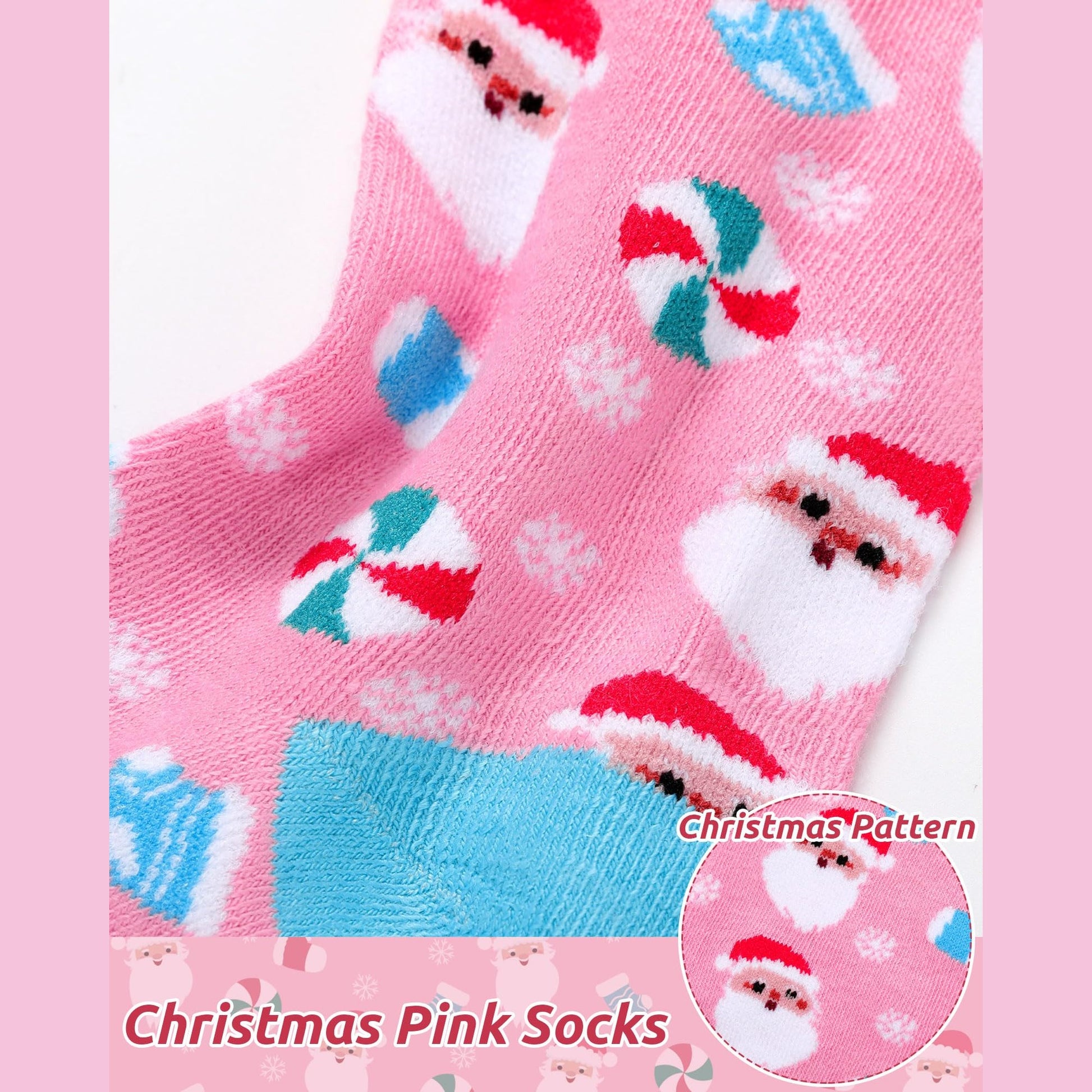 Croloose 10 Pairs Pink Christmas Socks for Women Bulk Fun Xmas Crew Socks Holiday Gift for Stocking Stuffer Party Favors (Multicolor Style) - Medaid International