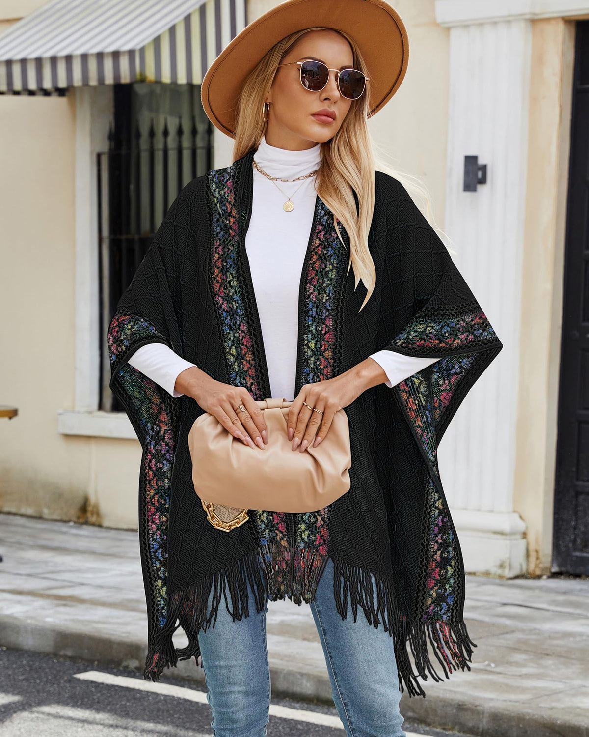 KASTWAVE Knit Shawl Wraps for Women, Wraps Oversized Winter Scarf, Warm Poncho Sweater, Tassels Open Front capes, Warm Wearable Blanket Long Cardigans Sweater Coats Birthday Gifts for Ladies