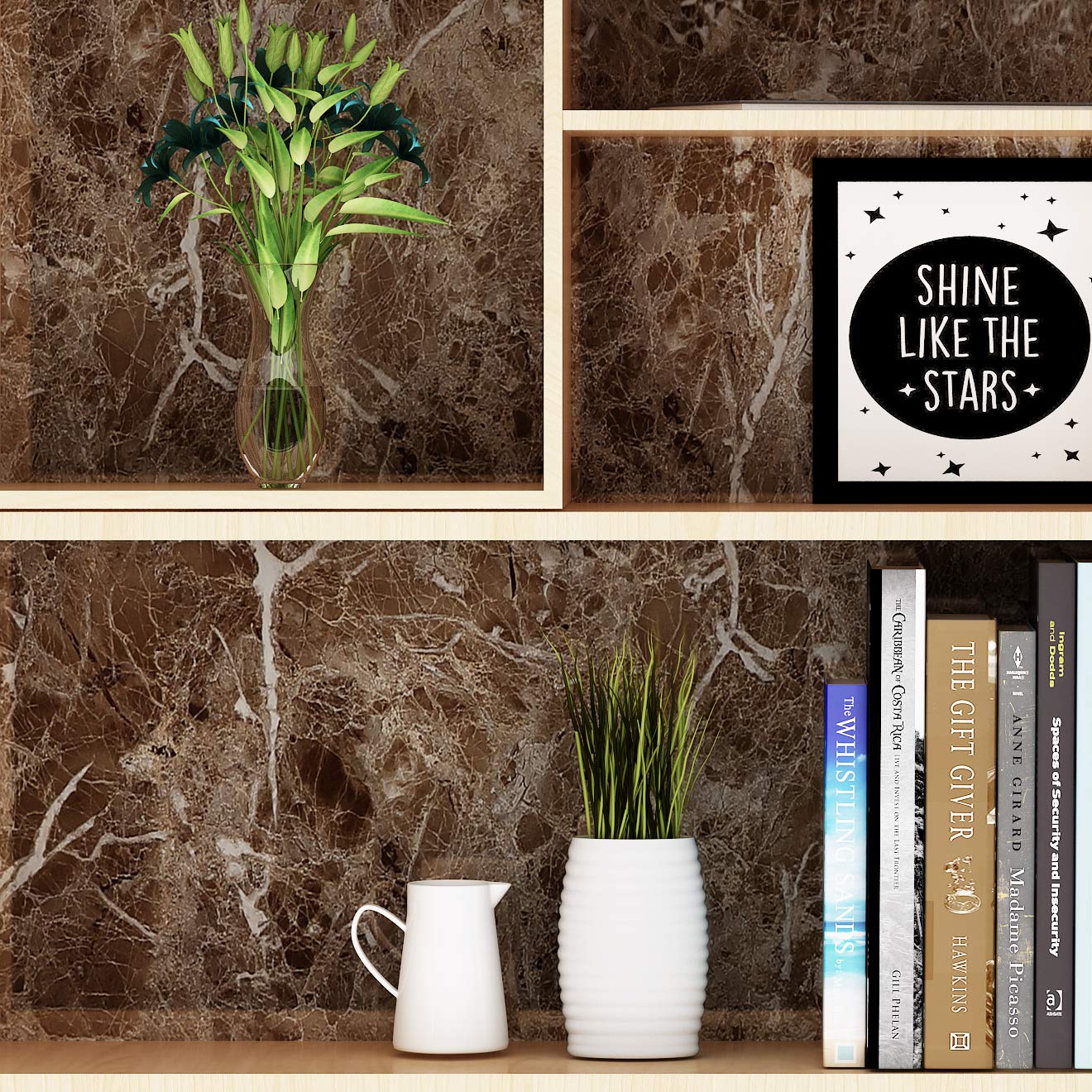 Livelynine Counter Top Covers Peel and Stick Brown Marble Contact Paper for Countertops Waterproof Wallpaper Kitchen Countertop Laminate Sheets Table Desk Cover Marble Vinyl Wrap Bathroom 15.8x78.8 - Medaid International