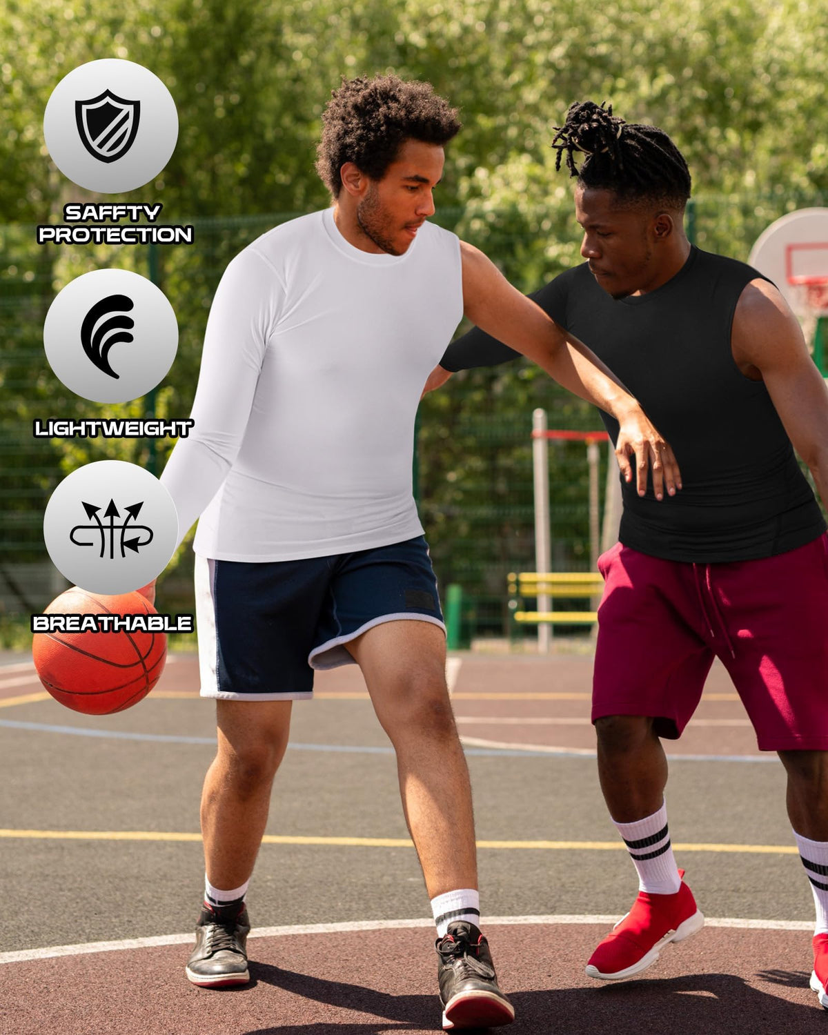 KASTWAVE Compression Shirts for Men Long Sleeve Quick Dry Mens Single Sleeve Compression Shirts 1/2 Single Arm Athletic Base Layer Undershirt Gear T Shirt Single Sleeve Compression Shirt, 2 Pcs * L