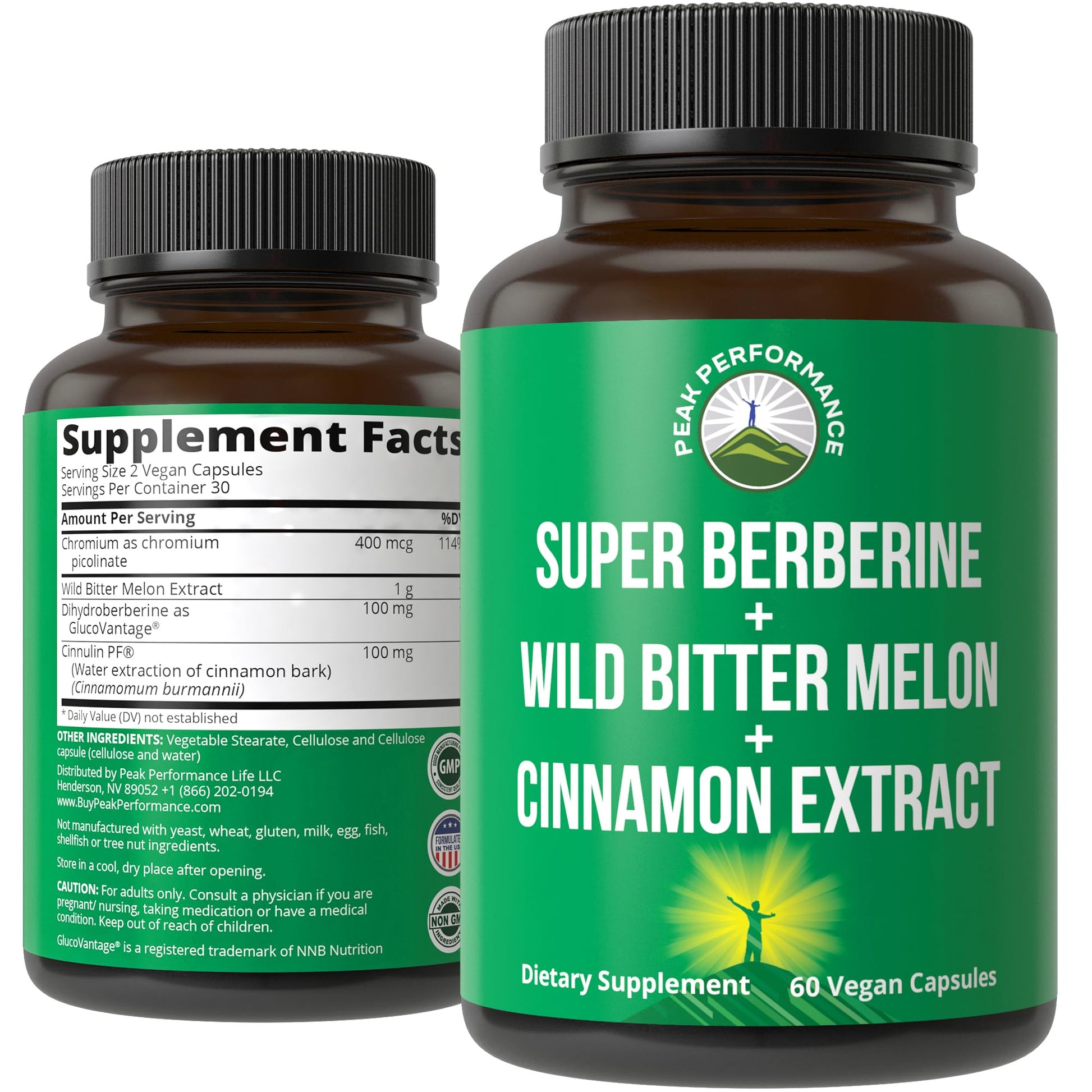 Ultra High Strength 4-In-1 Super Berberine Patented GlucoVantage + Wild Bitter Melon + Cinnamon Extract + Chromium Picolinate Vegan Capsules. Great Supplement to Support After-Meal Spikes and Energy - Medaid International