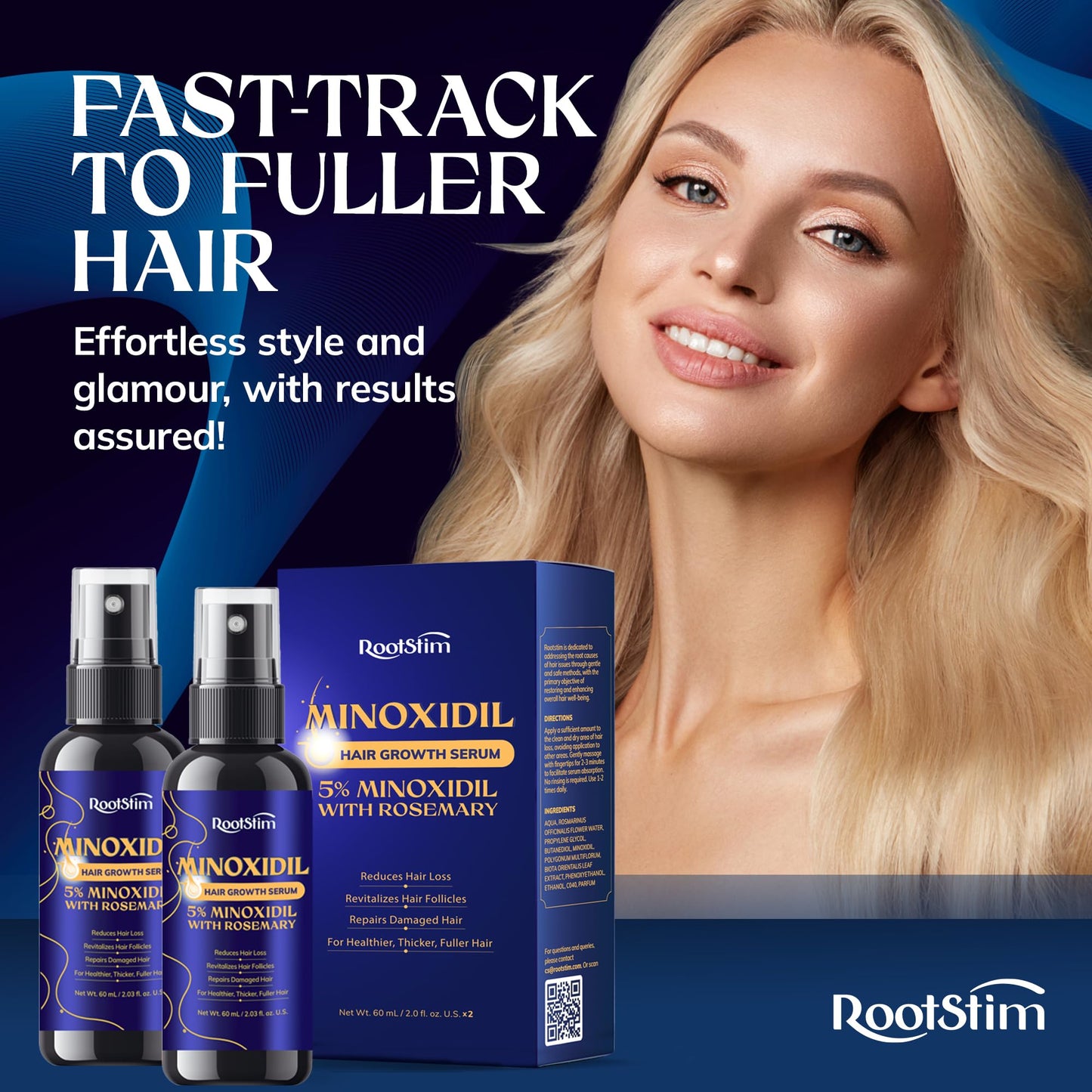 5% Minoxidil Hair Growth for Men and Women: 2-Pack Extra Strength Minoxidil Hair Loss Treatment Serum with Rosemary for Faster Stronger Thicker Hair Growth - 60ML Each - Medaid International