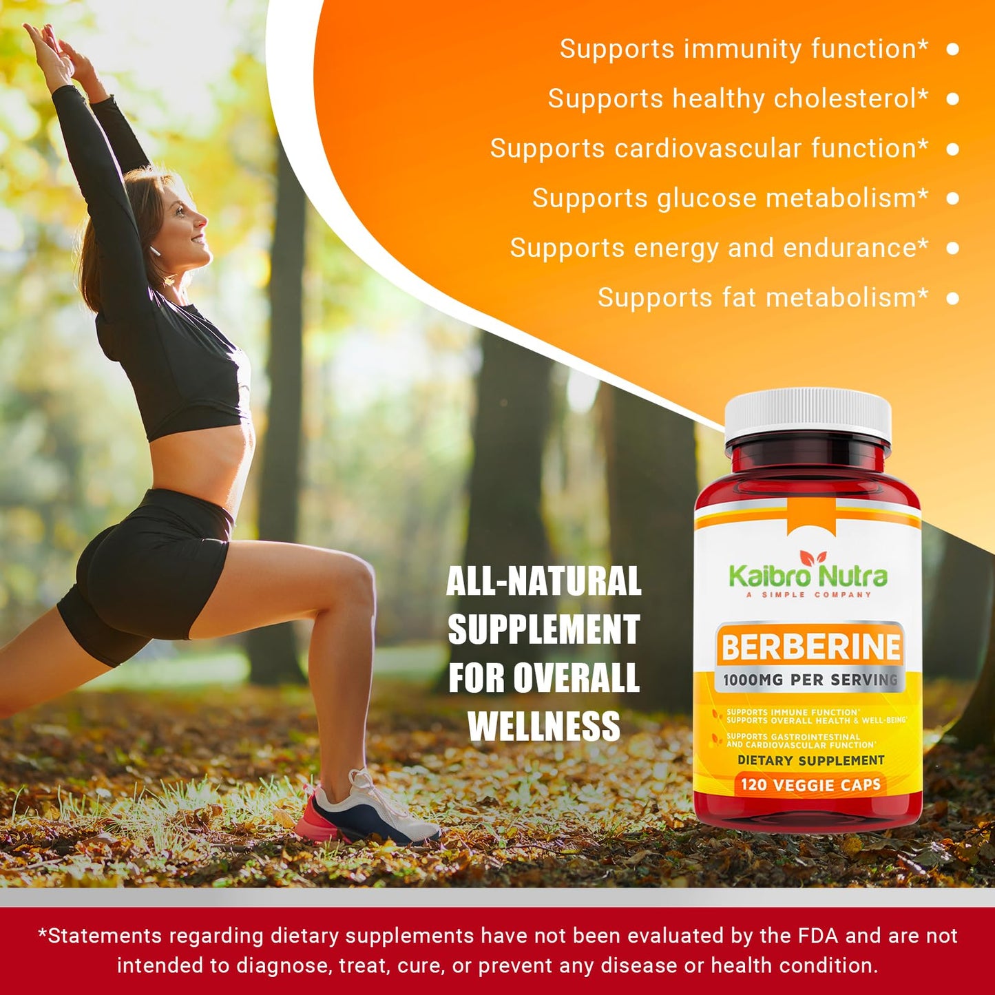 Kaibro Nutra Berberine Supplement 1000mg, Berberine HCL for Immune System, Glucose Support, Circulatory & Gastrointestinal Health, Vegan & Gluten-Free, 120 Capsules - Medaid International