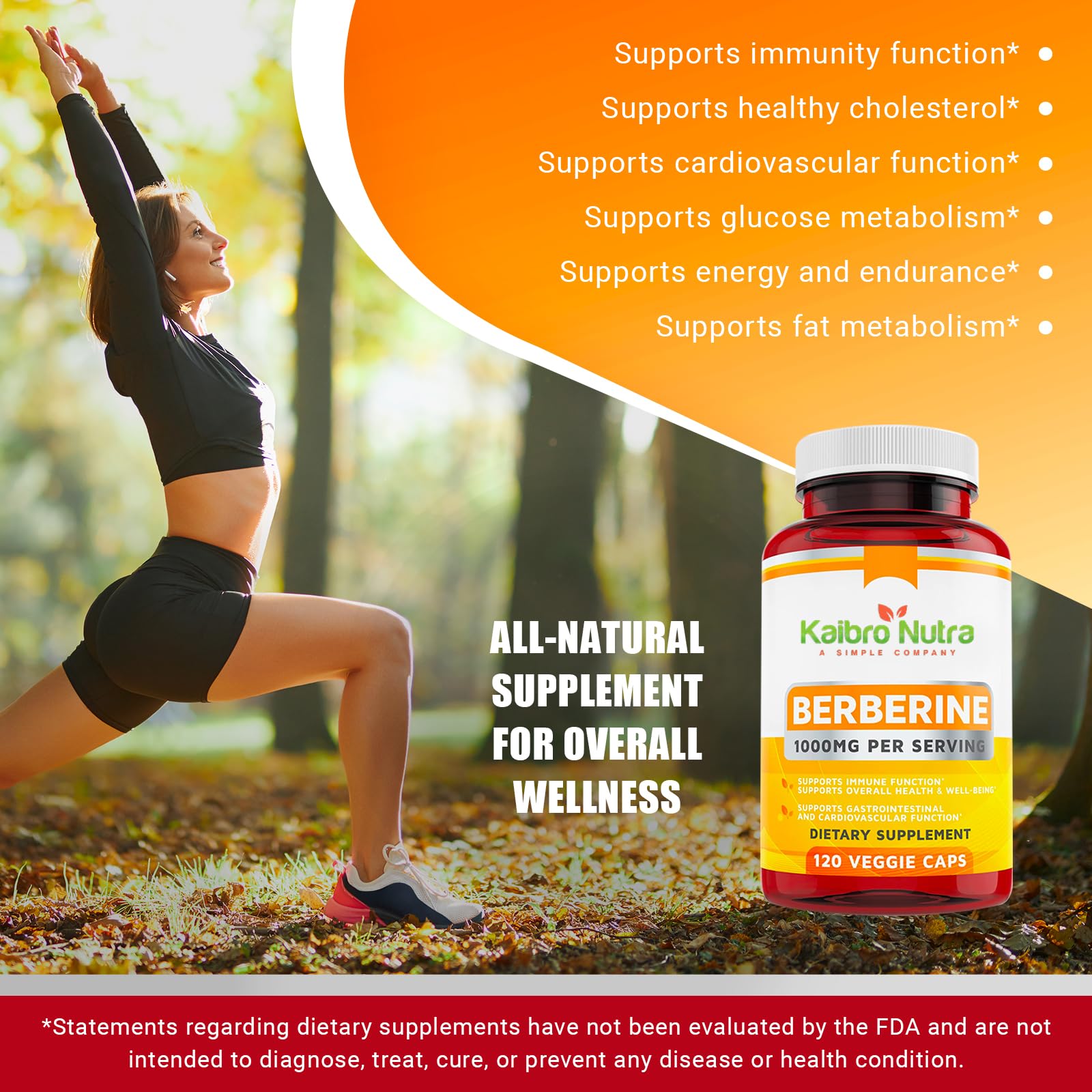 Kaibro Nutra Berberine Supplement 1000mg, Berberine HCL for Immune System, Glucose Support, Circulatory & Gastrointestinal Health, Vegan & Gluten-Free, 120 Capsules - Medaid International