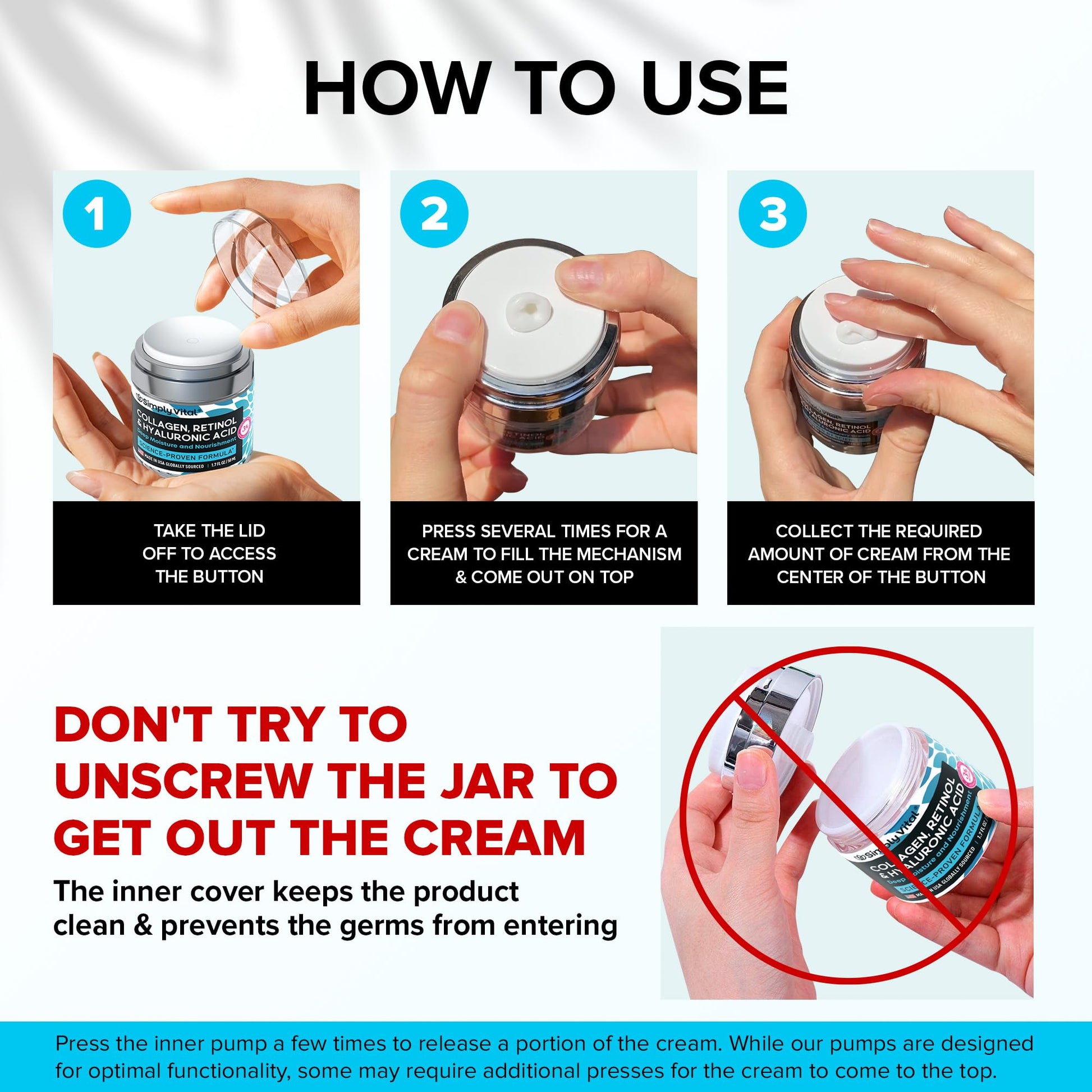 SimplyVital Collagen, Retinol & Hyaluronic Acid Cream - Anti-Aging Face Moisturizer for Face, Firming Skin Care Neck & Décolleté - Made in USA, Daily Moisturizer Face Cream Day & Night - 1.7 fl.oz. - Medaid International