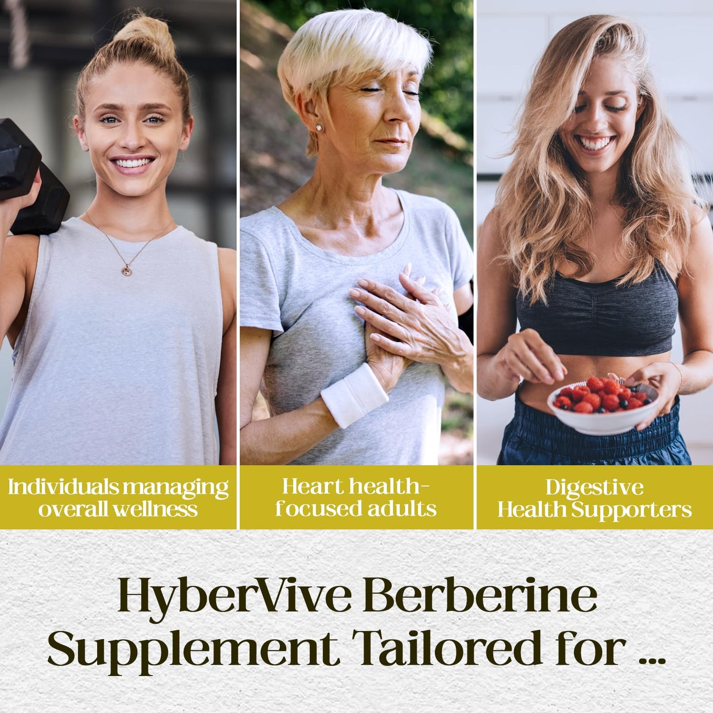 HyberVive Berberine Supplement 1200mg, Berberine HCl Supplement Supports Overall Wellness, High Potency Pure Berberine Extract for Women - Non GMO, Made in USA - 60 Capsules - Medaid International