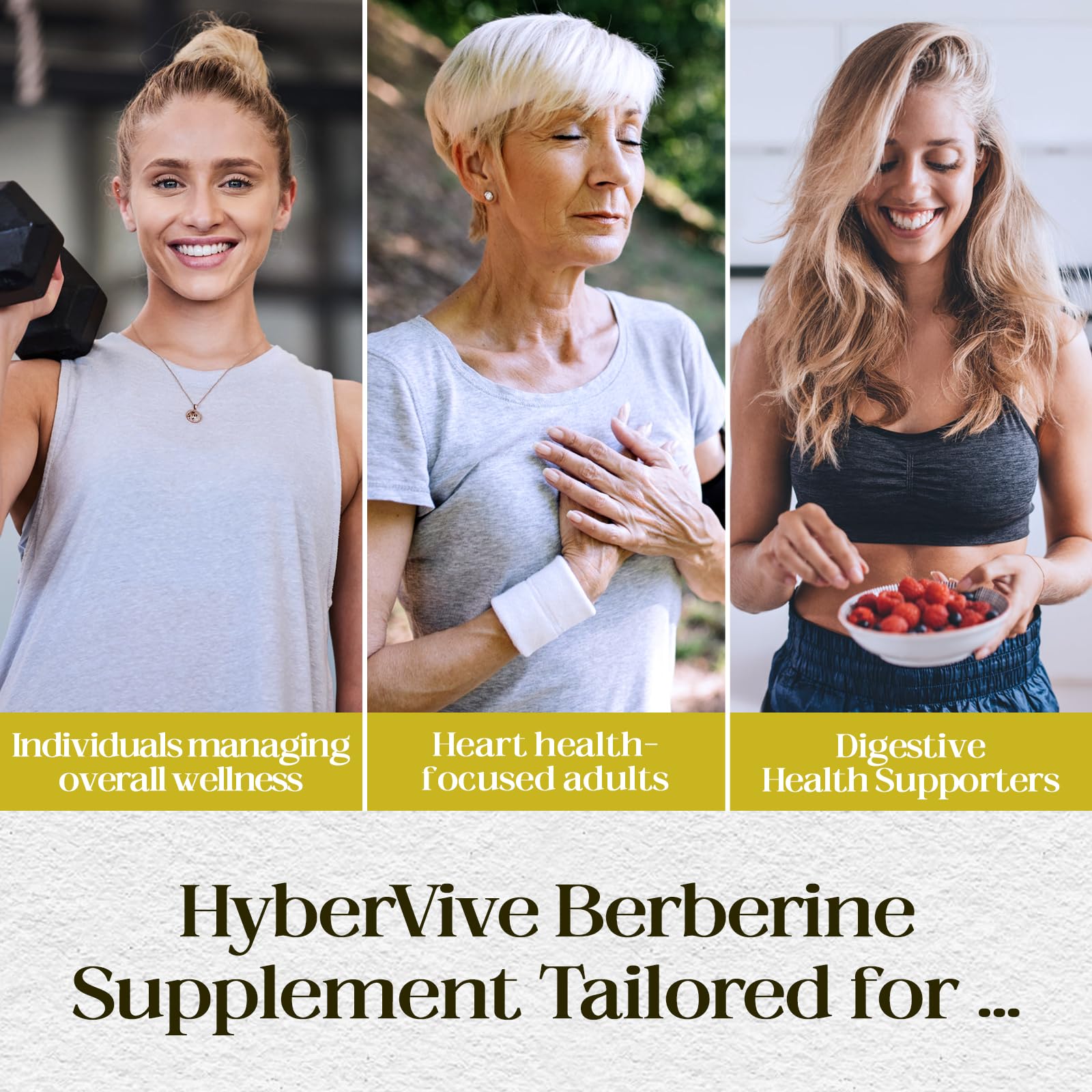 HyberVive Berberine Supplement 1200mg, Berberine HCl Supplement Supports Overall Wellness, High Potency Pure Berberine Extract for Women - Non GMO, Made in USA - 60 Capsules - Medaid International
