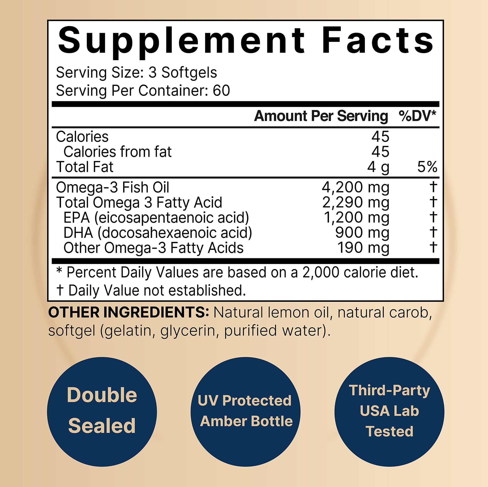 Omega 3 Fish Oil 4,200mg, 180 Burpless Softgels, Highly Purified EPA 1,200mg & DHA 900mg | Lemon Flavored | Premium Wild Caught Fish from Deep Sea – Heart & Brain Support – Mercury Free & Non-GMO - Medaid International