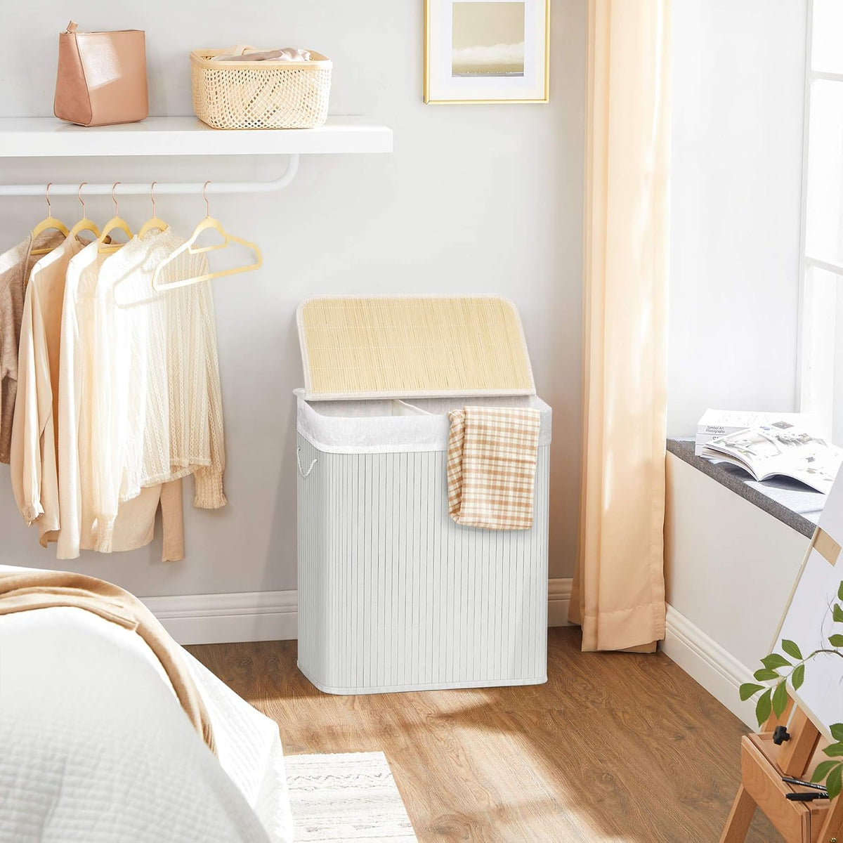 SONGMICS Laundry Basket with Lid LCB64WT