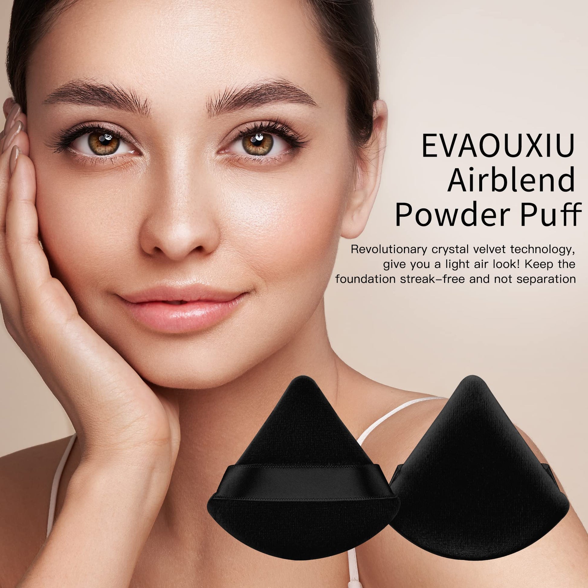2 Pcs EVAOUXIU Triangle Powder Puff for Face Powder, Soft Plush Setting Powder Puff, Velour Cosmetic Foundation Blender Sponge Beauty Makeup Tools (Black) - Medaid International