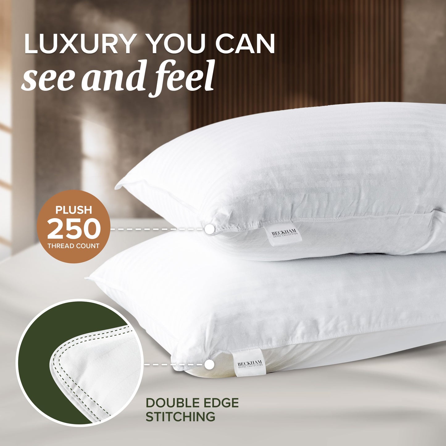 Beckham Hotel Collection Queen Size White Pillow Protector with Zipper Set of 2, Soft and Breathable Cotton Pillow Protector Covers - Medaid International