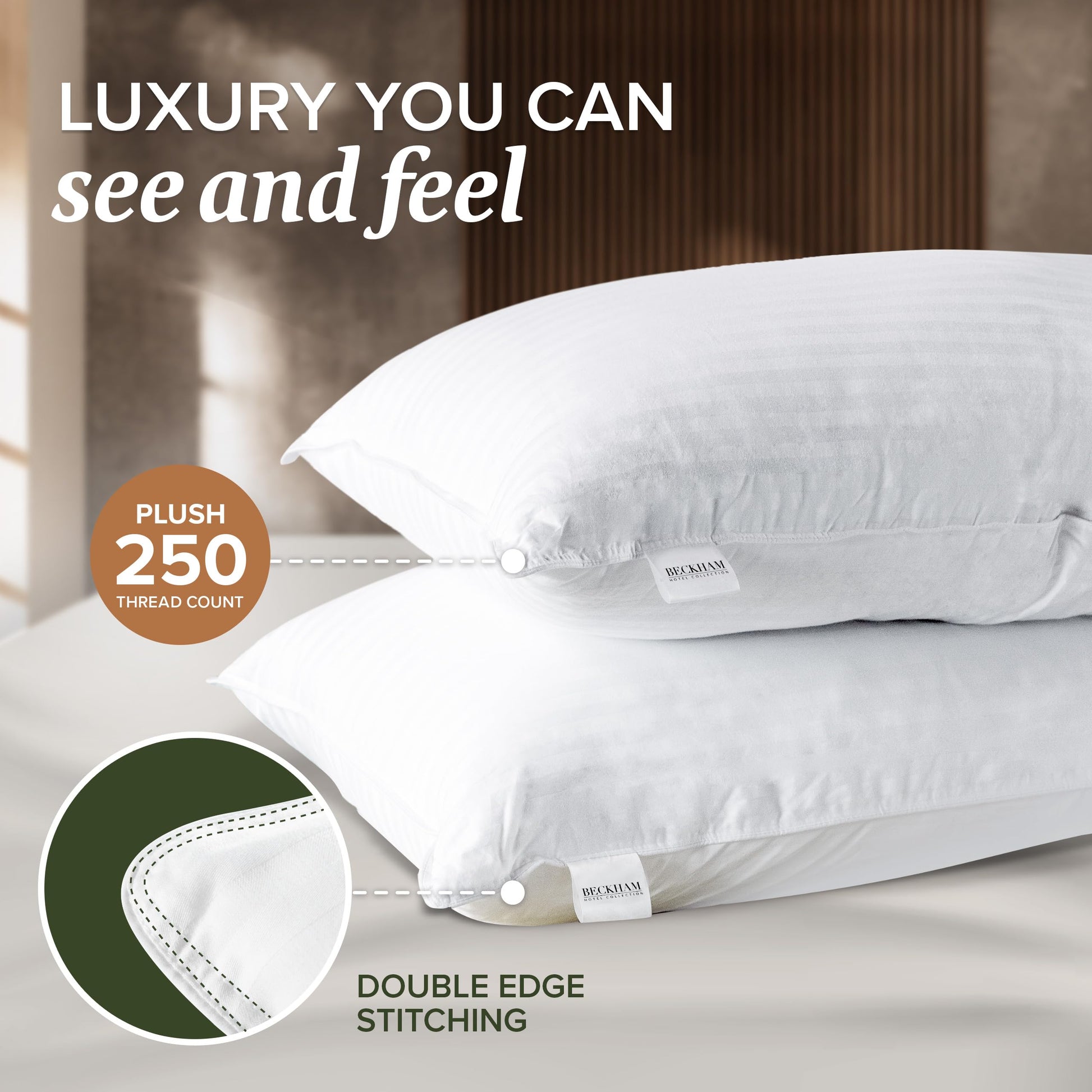 Beckham Hotel Collection Queen Size White Pillow Protector with Zipper Set of 2, Soft and Breathable Cotton Pillow Protector Covers - Medaid International