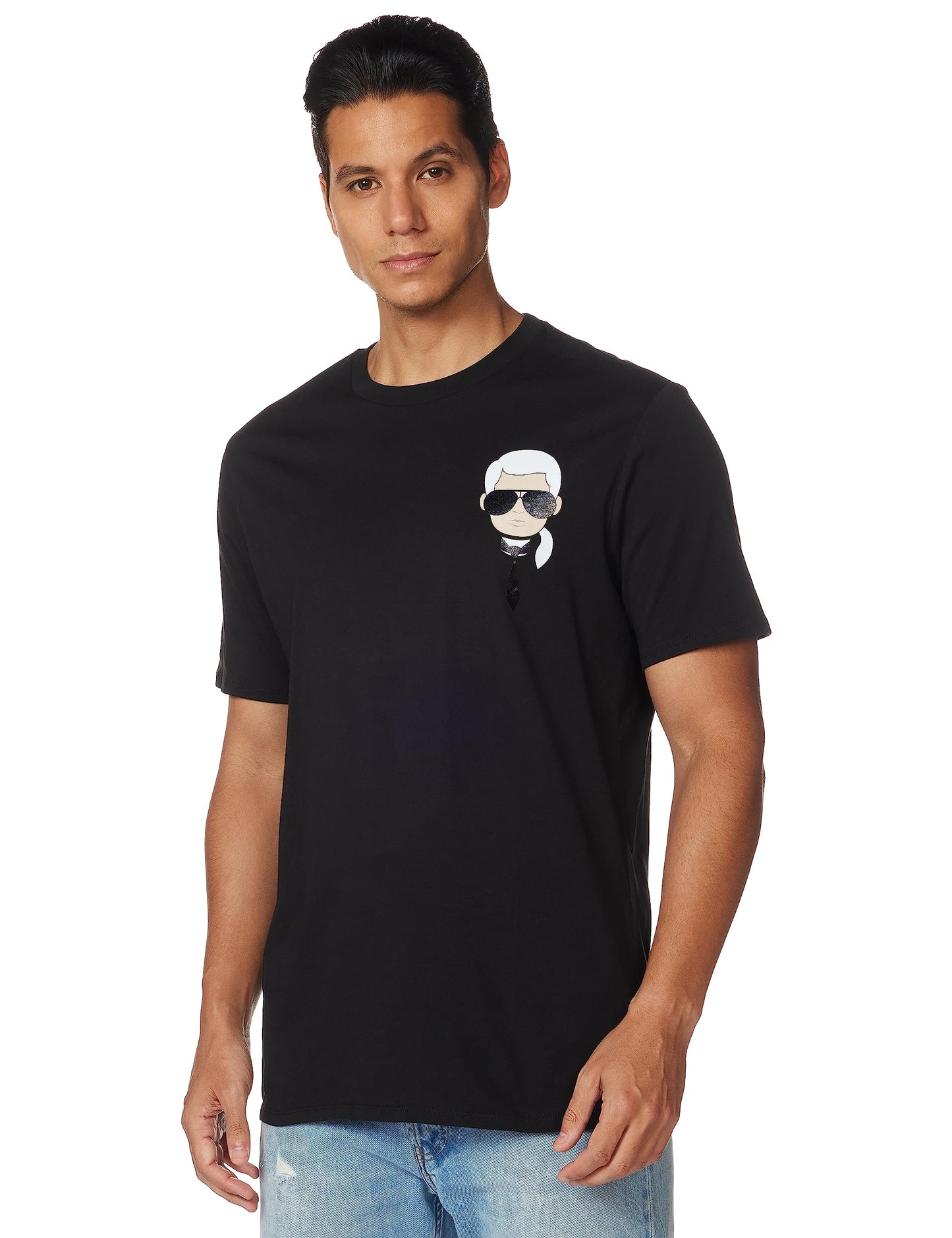 Karl Lagerfeld Paris mens Classic Karl Character Short Sleeve Crew Neck T-shirt T Shirt, Black, Large US - Medaid International
