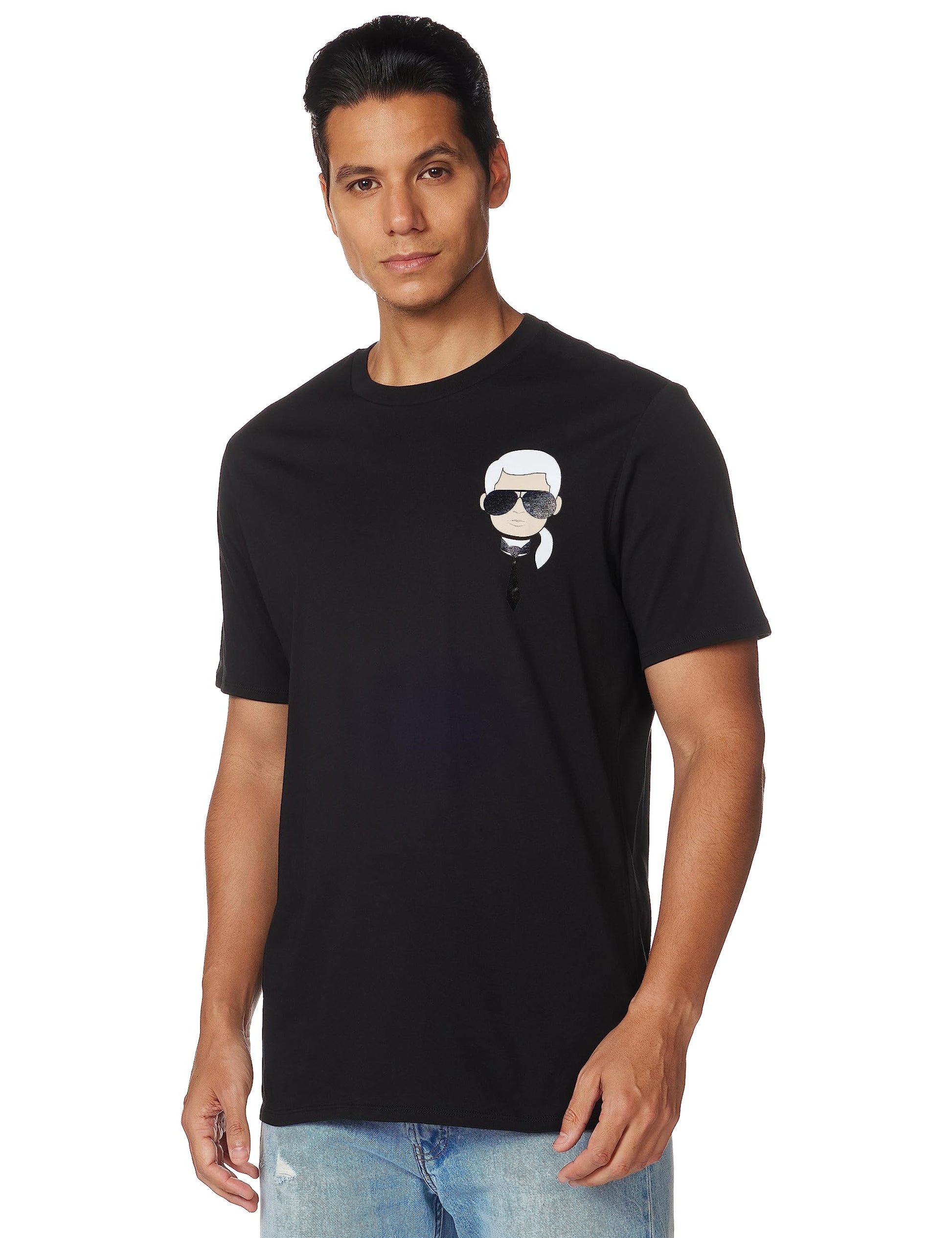 Karl Lagerfeld Paris mens Classic Karl Character Short Sleeve Crew Neck T-shirt T Shirt, Black, Large US - Medaid International