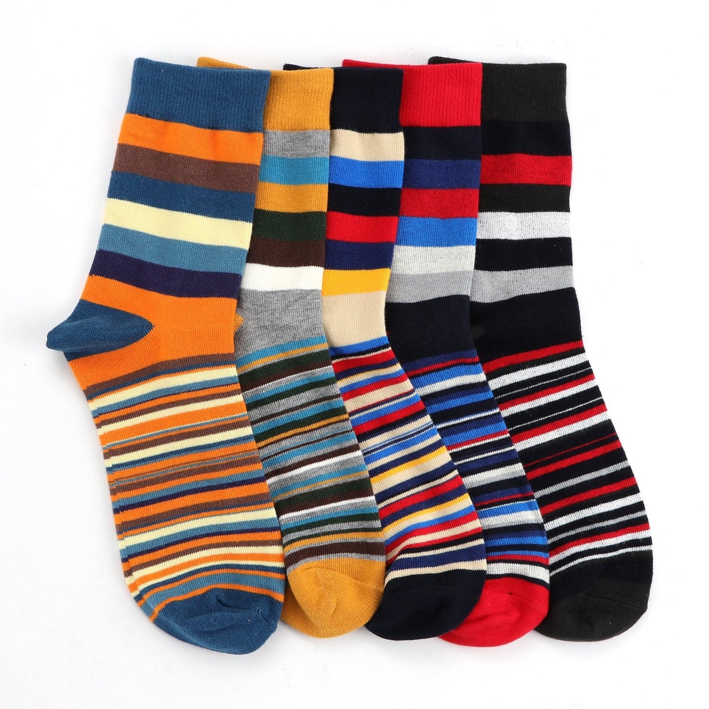 HOYOLS Mens Dress Casual Stripe Patterned Socks Cotton Crew Colorful Business Long Socks 5 Color Pack (L Size) Size 10-13 - Medaid International