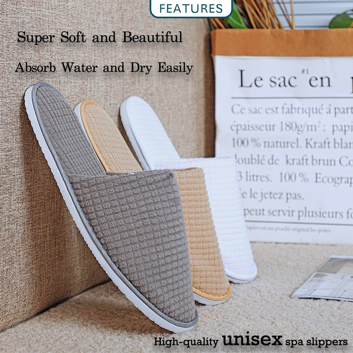 KASTWAVE 6 Pairs Spa Slippers, Non Slip Disposable Slippers For Guest, Washable Reusable, Which Can Be Used As Women Men, House, Indoor, Bathroom, Bedroom, Hotel, Bride Slippers 38 EU