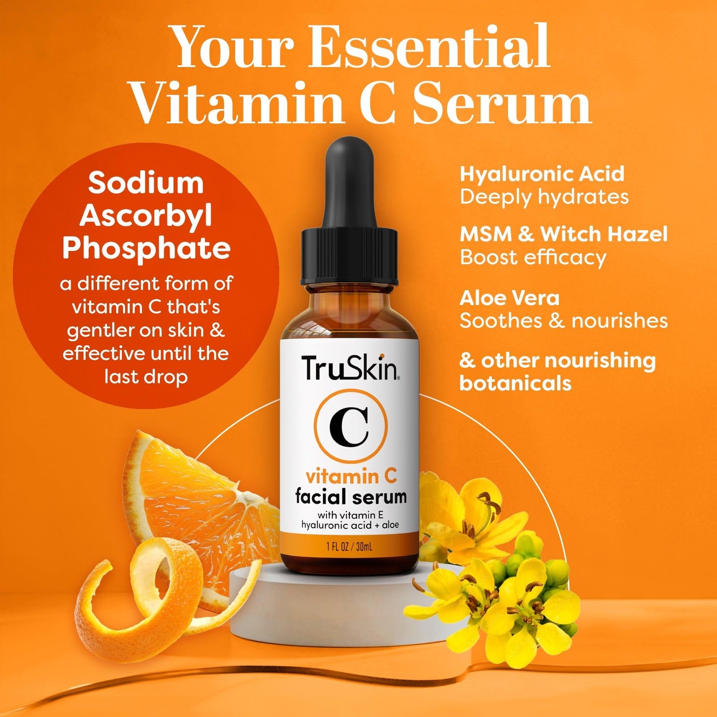 TruSkin Vitamin C Serum For Face – Anti Aging Face Serum with Vitamin C, Hyaluronic Acid, Vitamin E – Brightening Formula – Improve Appearance of Dark Spots, Tone, Fine Lines & Wrinkles, 1 Fl Oz - Medaid International
