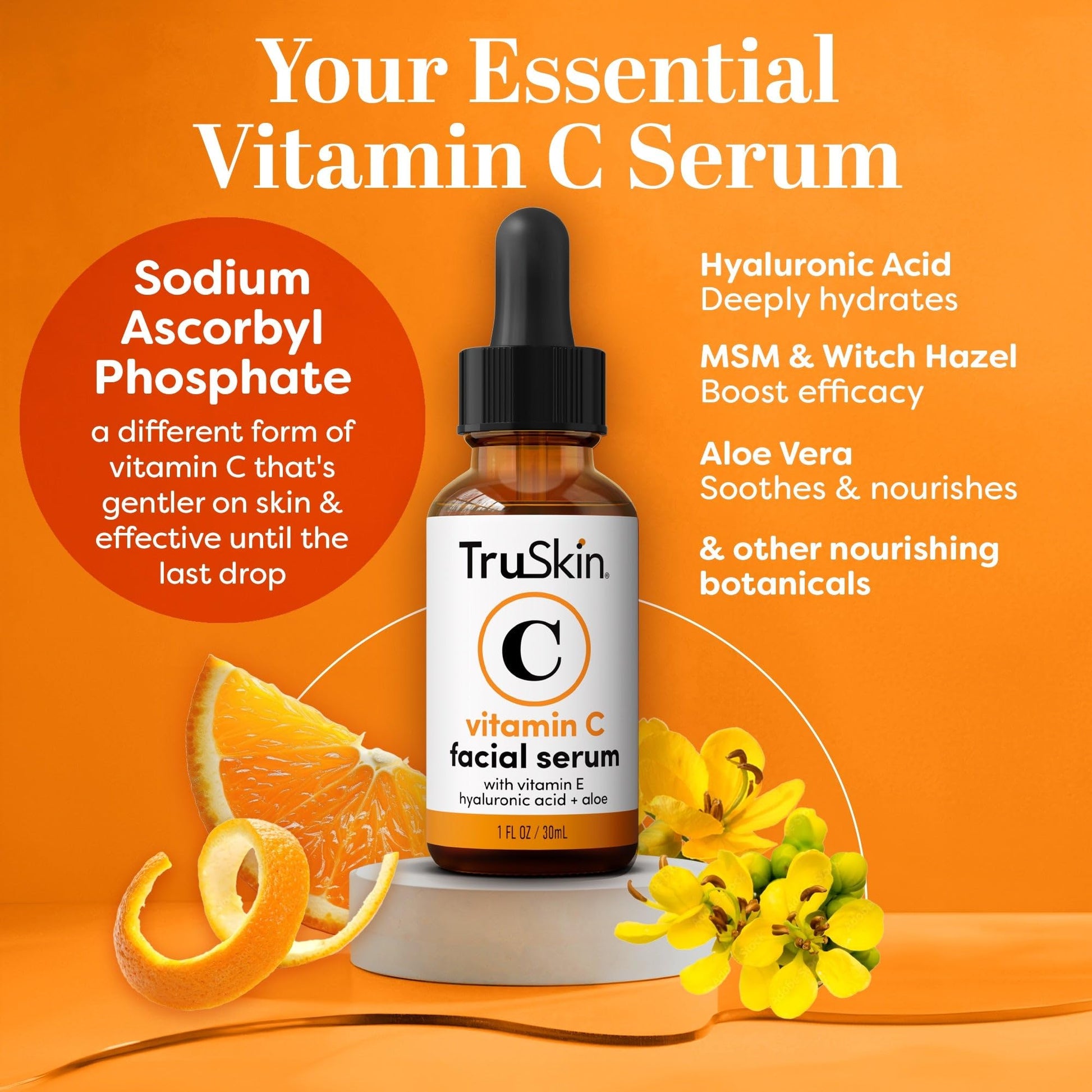 TruSkin Vitamin C Serum For Face – Anti Aging Face Serum with Vitamin C, Hyaluronic Acid, Vitamin E – Brightening Formula – Improve Appearance of Dark Spots, Tone, Fine Lines & Wrinkles, 1 Fl Oz - Medaid International