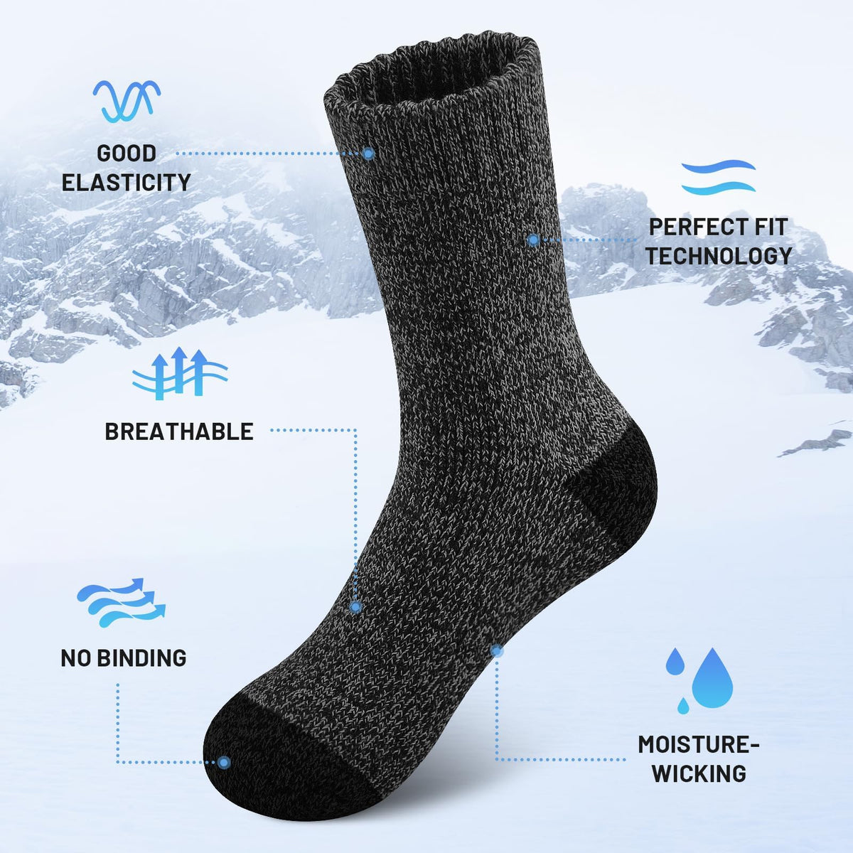 KASTWAVE Thick Wool Socks for Mens, Size 36-47 (7-12), Warm Winter Soft Thermal Socks, Cozy Winter Socks for Mens Gifts (5 Pairs)