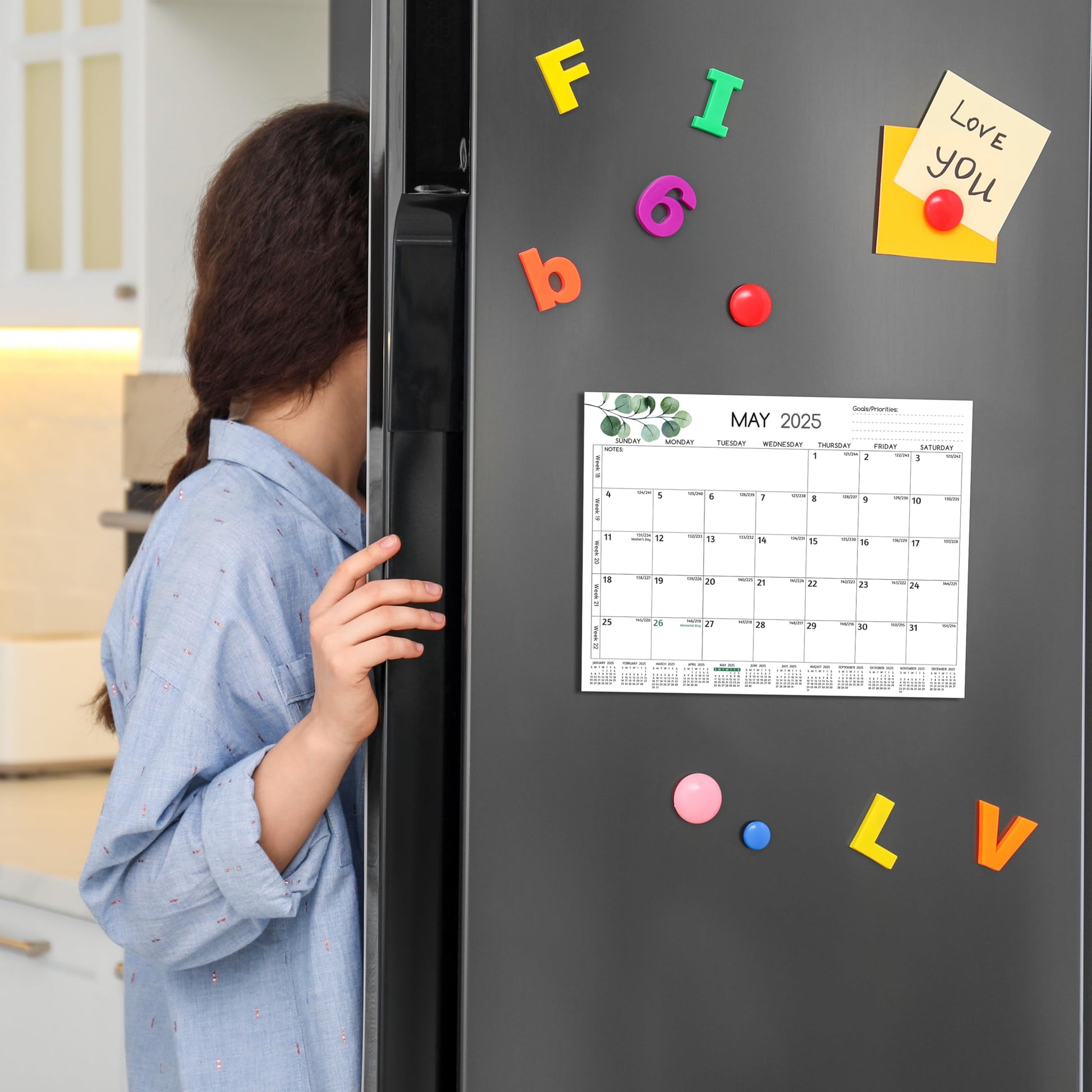 2025-2026 Magnetic Calendar for Refrigerator - Run Now to Dec 2026, 11'' x 8.5'', 2026 Monthly Calendar with Strong Magnets, Thicker Paper, Hard Cardboard, Priorities ＆ Notes, Yearly Overview - Medaid International