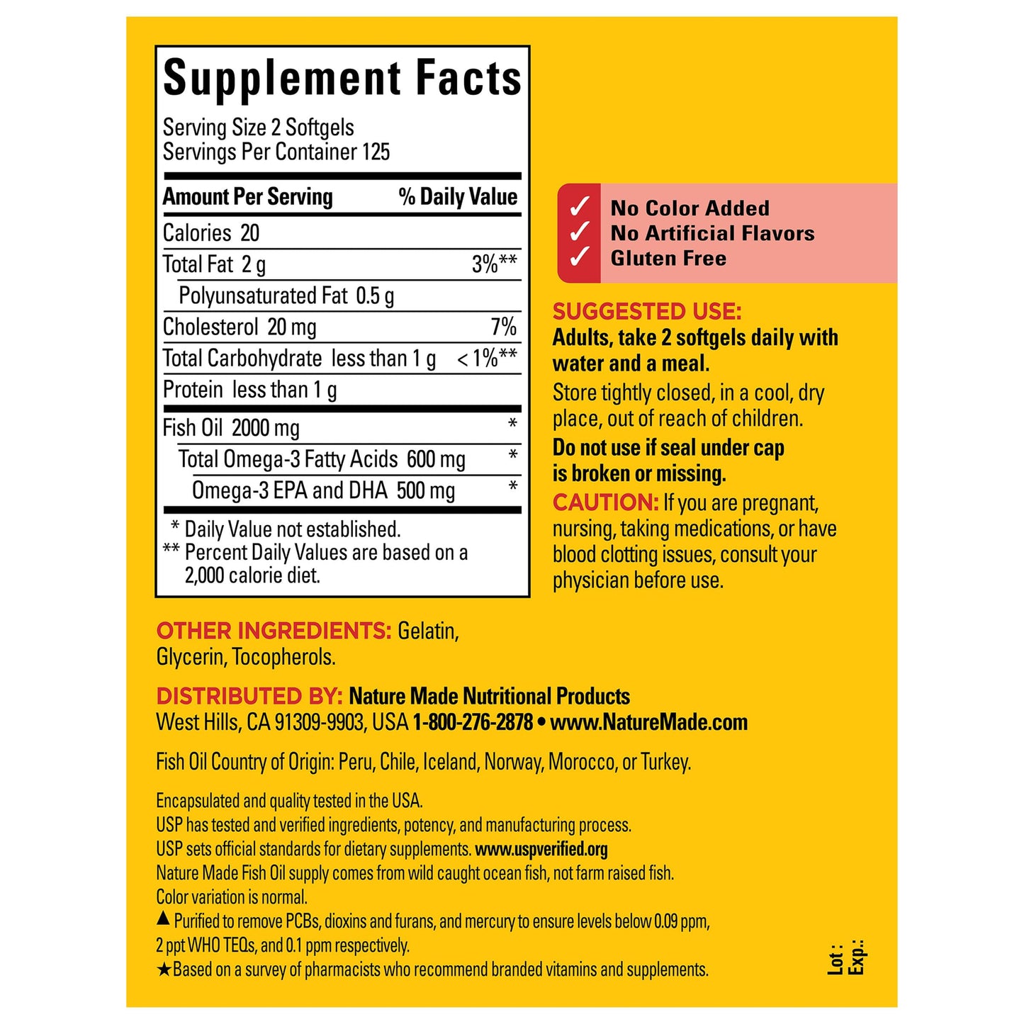Nature Made Fish Oil Omega 3 Supplements, 2000mg Per Serving Softgels, Omega 3 Fish Oil for Healthy Heart Support, 250 Softgels, 125 Day Supply - Medaid International