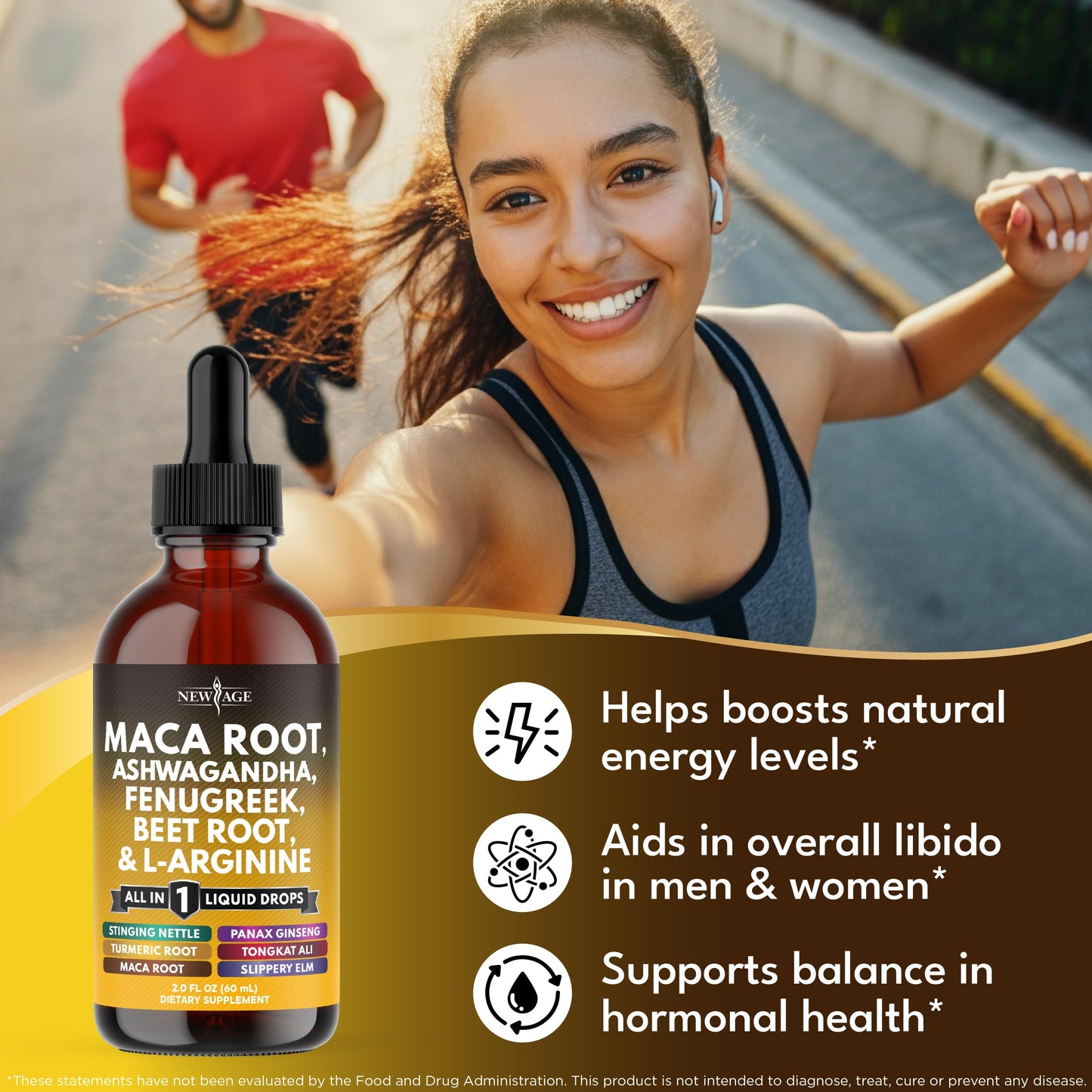 Organic Maca Root Liquid Drops with Ashwagandha, Nettle, Fenugreek, Beet Root and L-Arginine Liquid Multivitamin for Women and Men - 4oz - Medaid International
