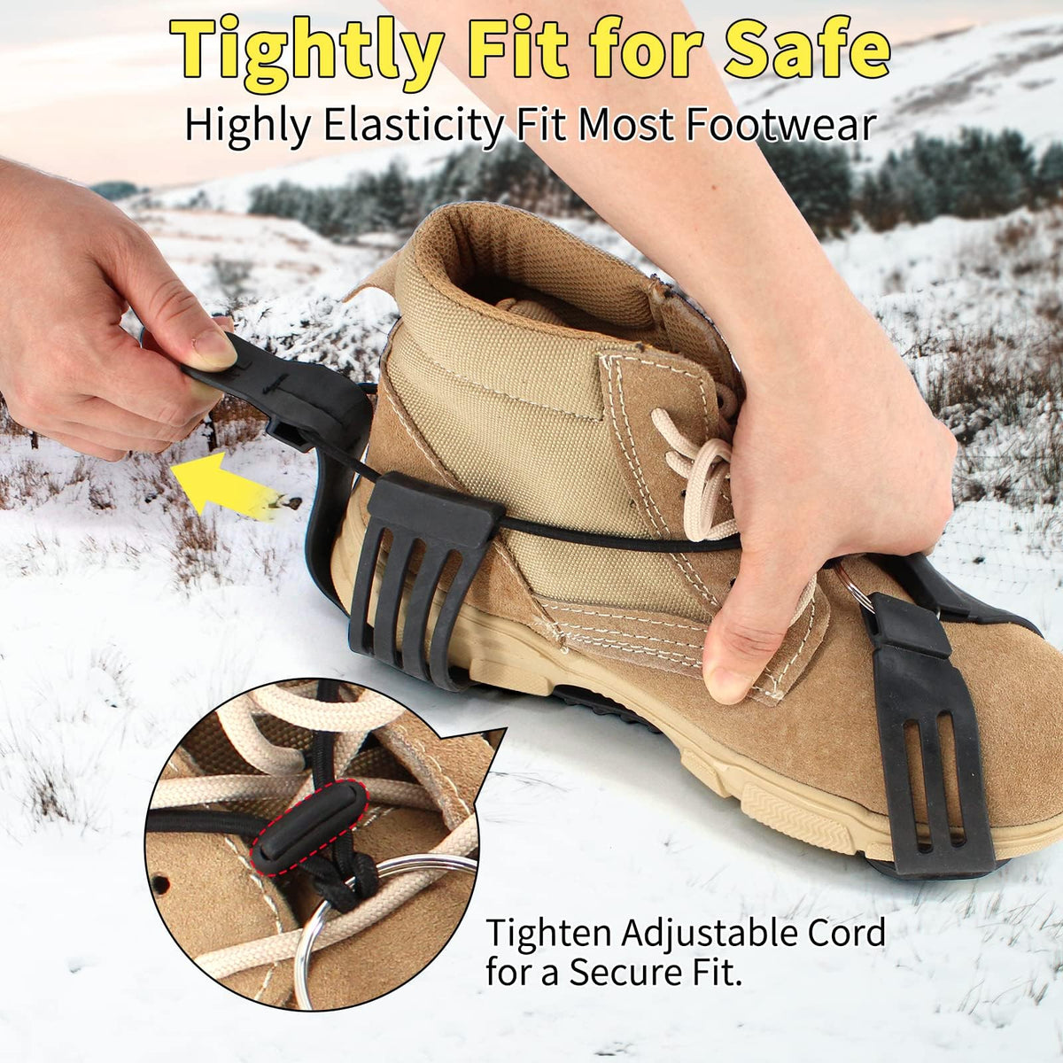 TERRIFI Ice Cleats Snow Grips, Non-Slip Traction Crampons 10 Steel Studs with Extra 20 Replacement Studs, Walk Traction Cleats for Walking, Hiking, Mountaineering, Shoes/Boots, Snow Ice Walking