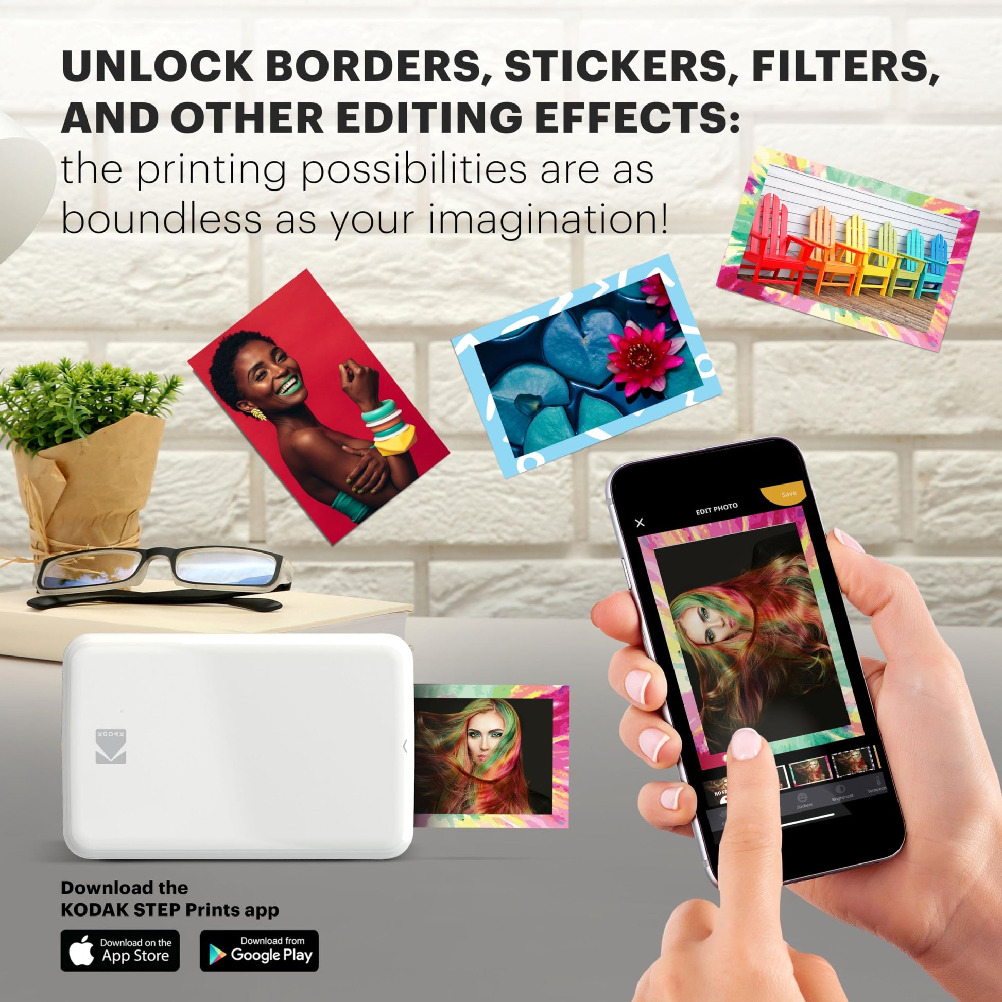 KODAK Step Instant Smartphone Photo Printer - Portable Mini Color Wireless Mobile Printer - Zink 2x3” Sticky-Back Photos - Bluetooth Compatible with iOS & Android Devices - Fun Editing App - White - Medaid International