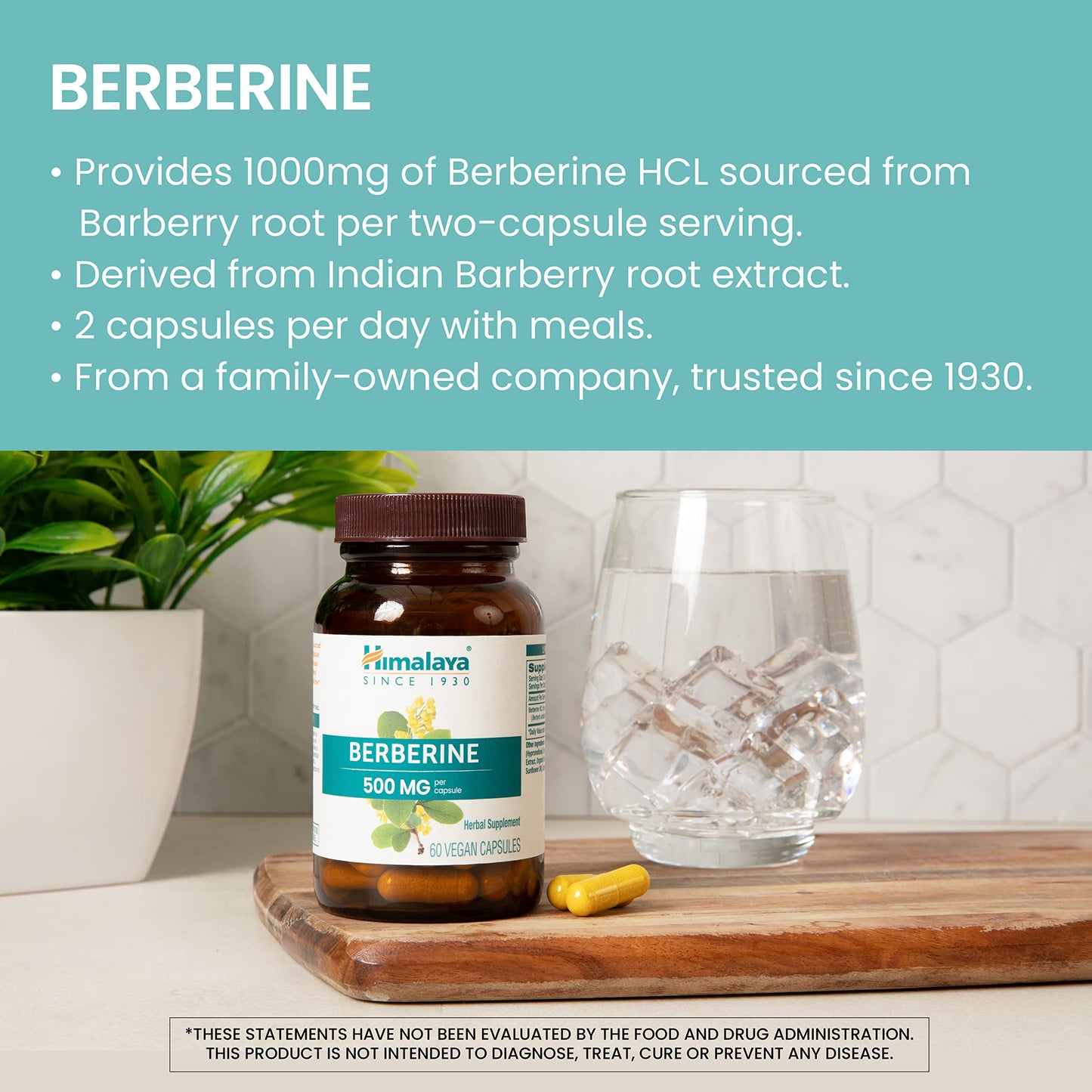 Himalaya Berberine - Herbal Supplement for Supporting Normal Metabolism, Immune, and Digestive Health - Vegan, Gluten Free, 500 mg, 60 Vegetarian Capsules - Medaid International