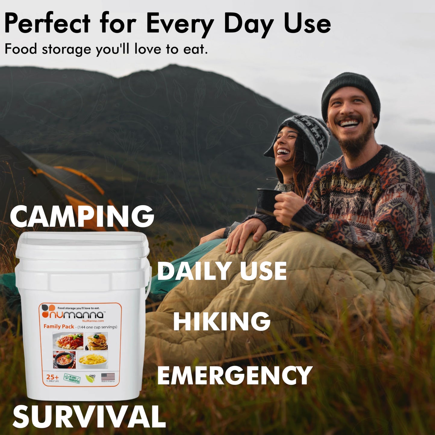 Numanna Family Pack Emergency Food Storage Bucket – 144 Servings, 20 lbs | 1-Month Survival Meal Kit for Long-Term Preparedness | Non-GMO Freeze-Dried Meals in Resealable Pouches | Healthy, Nutritious Everyday Food Supply | 25+ Year Shelf Life | Made in U