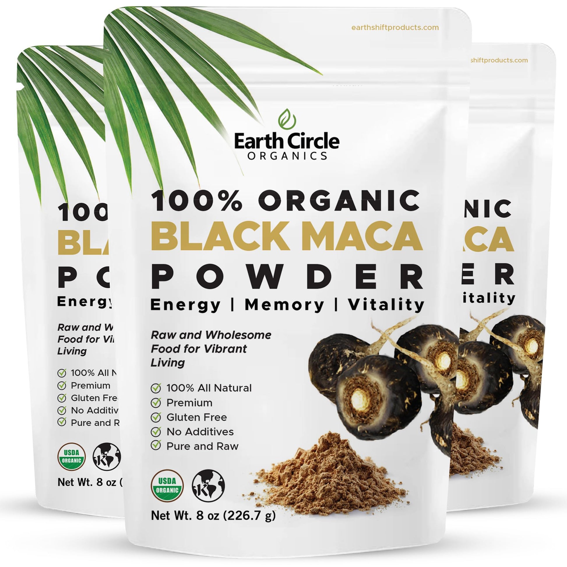 Earth Circle Organics Organic Black Maca Peruvian Root Powder, Black Maca Root for Men, Natural Supplement, Essential Vitamins, Minerals & Fatty Acids Improved Energy, Immune Support (8oz, Pack of 3) - Medaid International
