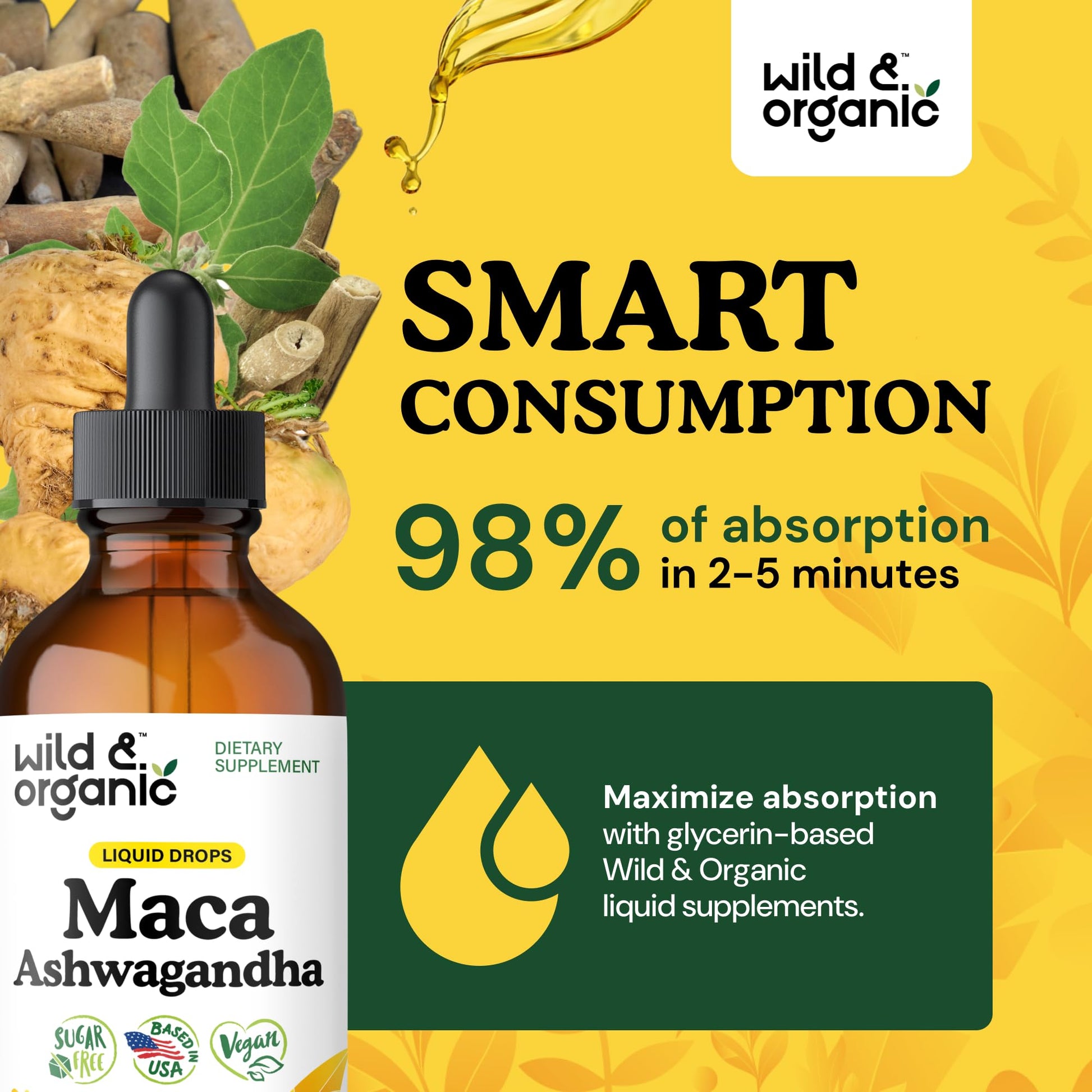 Wild & Organic Maca Root Ashwagandha Drops for Men and Women - Liquid Maca Ashwagandha Supplement for Overall Support - Peruvian Extract Tincture - Vegan, Sugar & Alcohol-Free - 4 fl oz - Medaid International