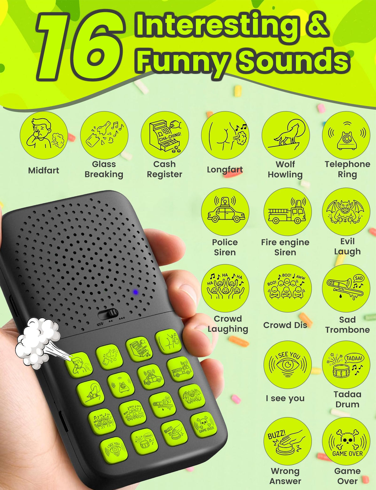 ZONEY Sound Effects Machine, Rechargeable Separable Prank Toys for Kids, 16 Hilarious Sounds, Birthday Holiday Stuffers for Teens, 6 7 8 9 10 Year Old Gifts, Fun Toys for Ages 8-13 Years (Black)