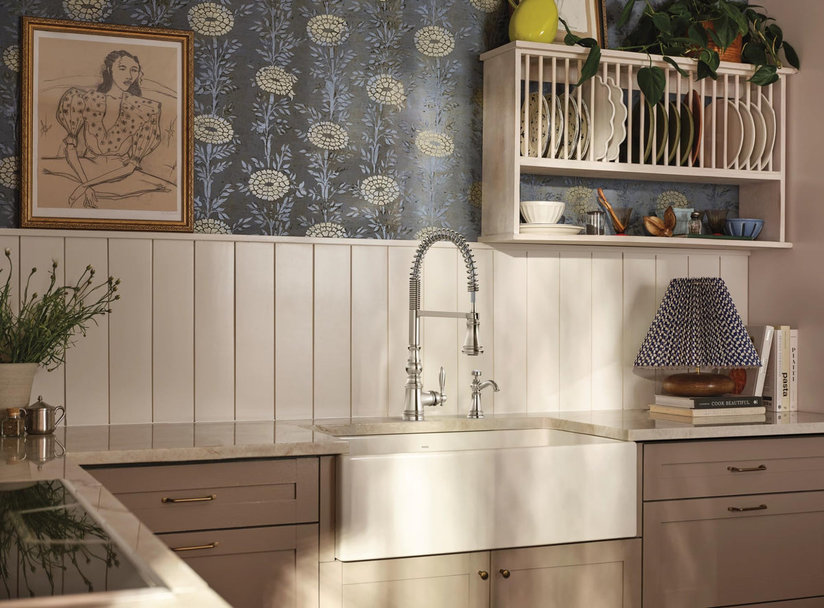 Moen S73104NL Weymouth One-Handle Spring Pulldown Kitchen Faucet with Power Boost, Polished Nickel
