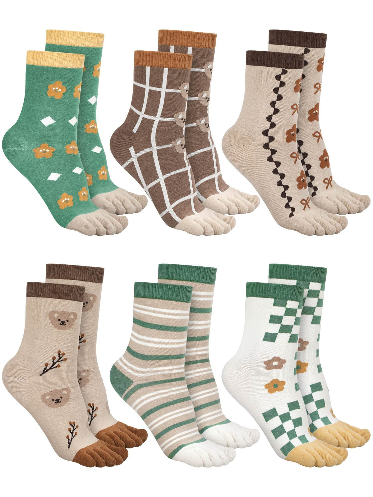KASTWAVE 6 Pairs Women's Low Cut Five Toe Socks - Comfortable Running & Casual Separated Toe Design for Ladies
