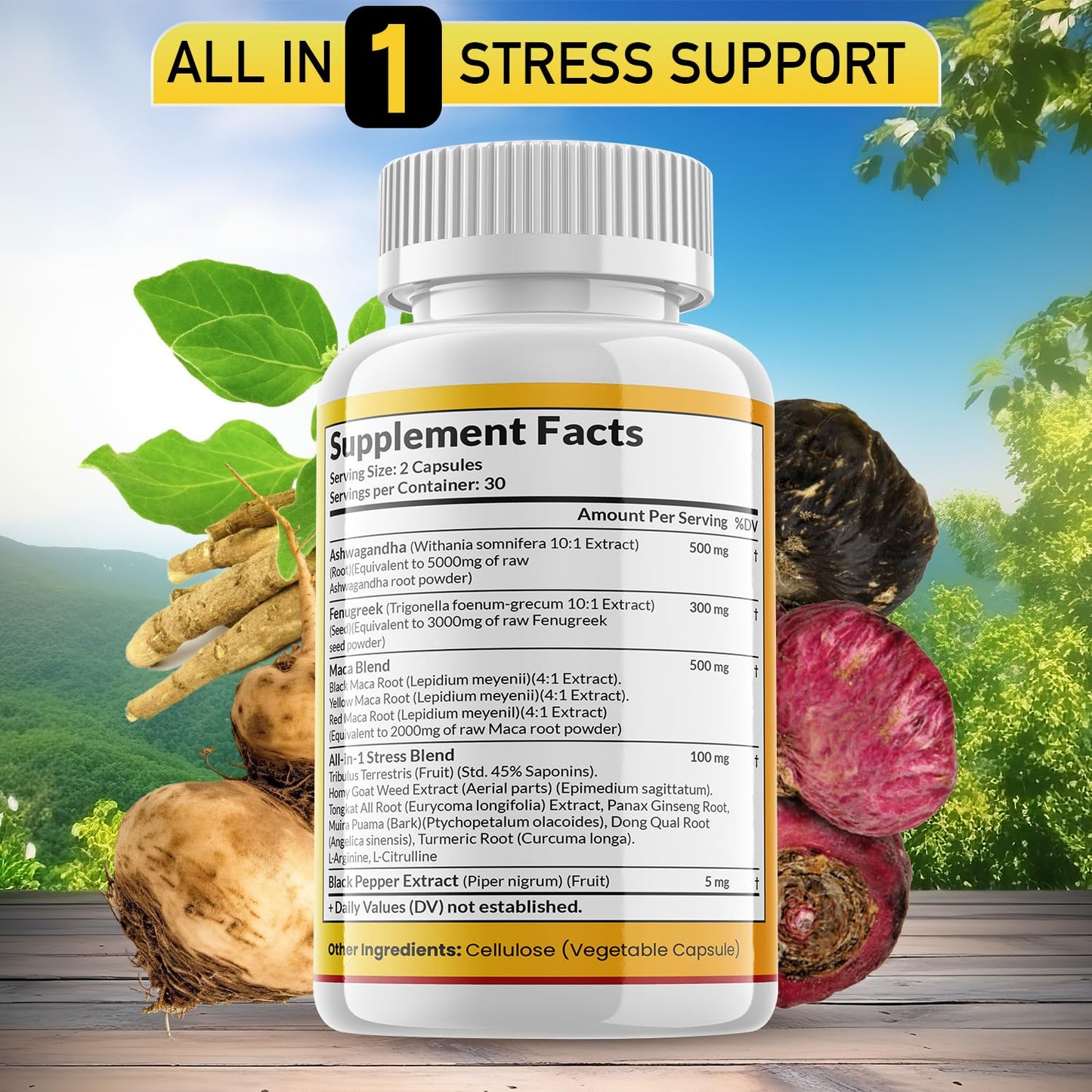 JB WELLNESS CO Ashwagandha Maca Root Fenugreek Supplement with Tongkat Ali Ginseng - Assists with Mood & Thyroid Health - Made in USA - 120 Count - Medaid International