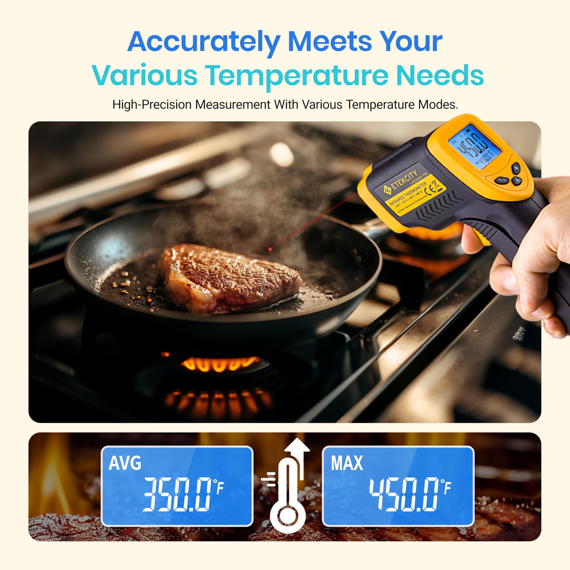Etekcity Infrared Thermometer Laser Temperature Gun 774, Meat Food Candy Oven Thermometer for Griddle Accessories, Heat Gun for Cooking Refrigerator Tools, Yellow - Medaid International