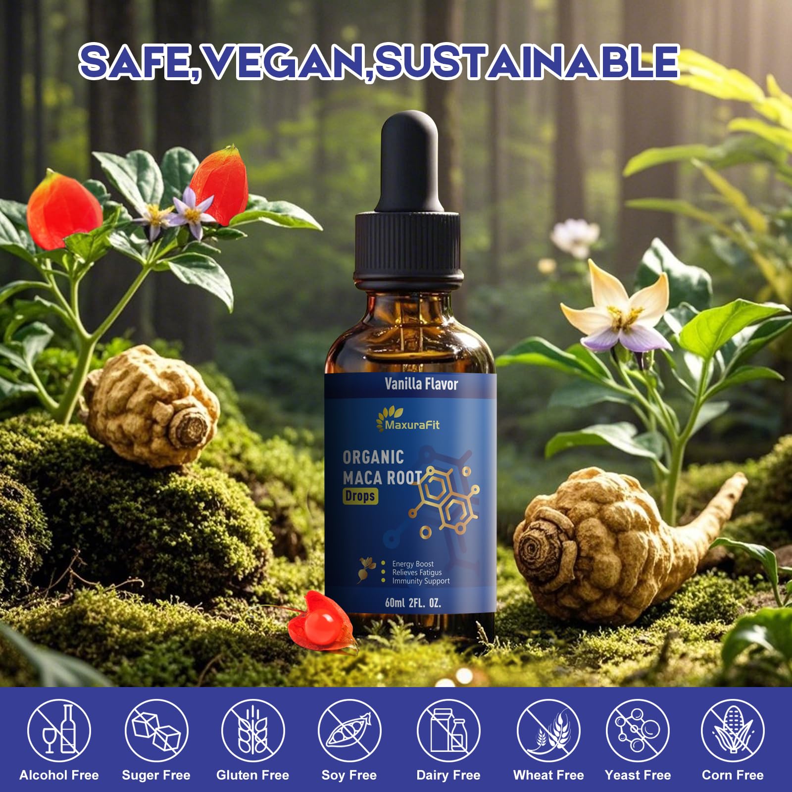 Maca Root Ashwagandha Liquid Drops - Maca and Ashwagandha Supplements with Goji Berry,Ginger Extract,L-Arginine and Magnesium Enhanced Energy 2 fl oz - Medaid International