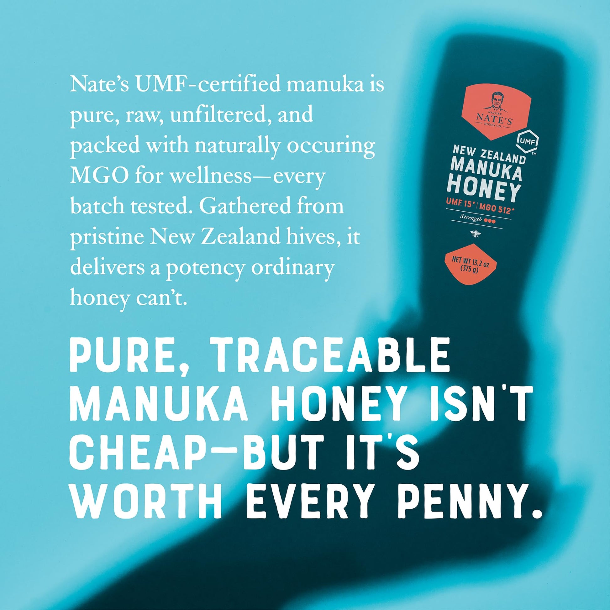 Nate's Raw Manuka Honey New Zealand MGO 512+ | UMF Certified 15+ | 13.2 oz Squeeze Bottle - Medaid International