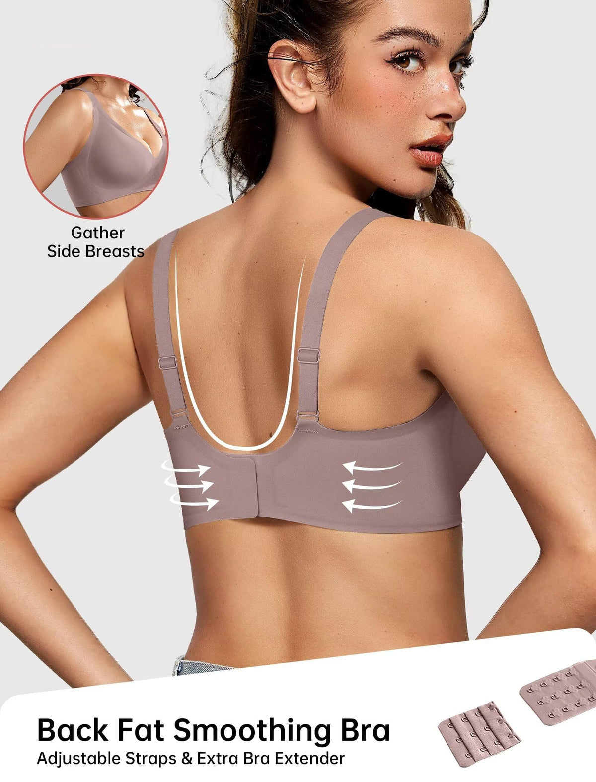 TERRIFI Women‘s Wireless Push Up Seamless Bra, V Neck Plunge Bralette, Soft Comfortable Tshirt Bra for Daily Wear (Grey Size M)