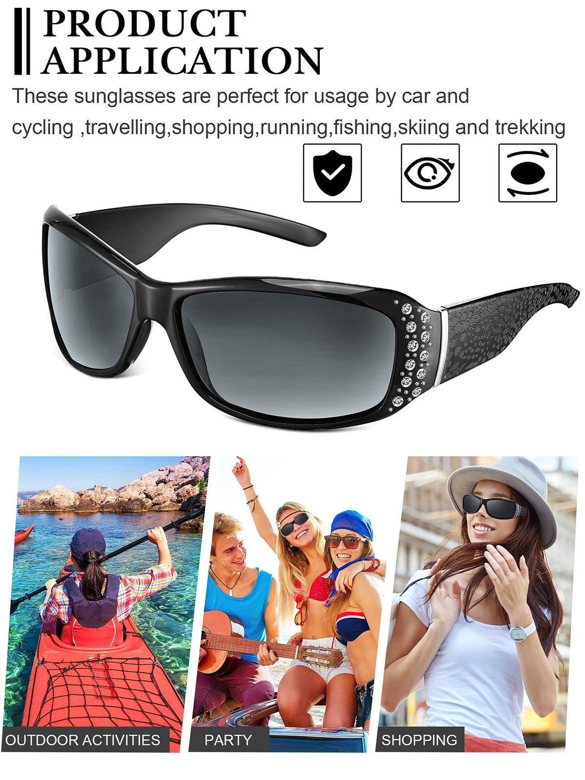 TERRIFI 3 Pairs Rhinestone Sunglasses Women Men Retro Wrap Around Glasses Crystal Oversized Trendy Bling Vintage Sunglasses