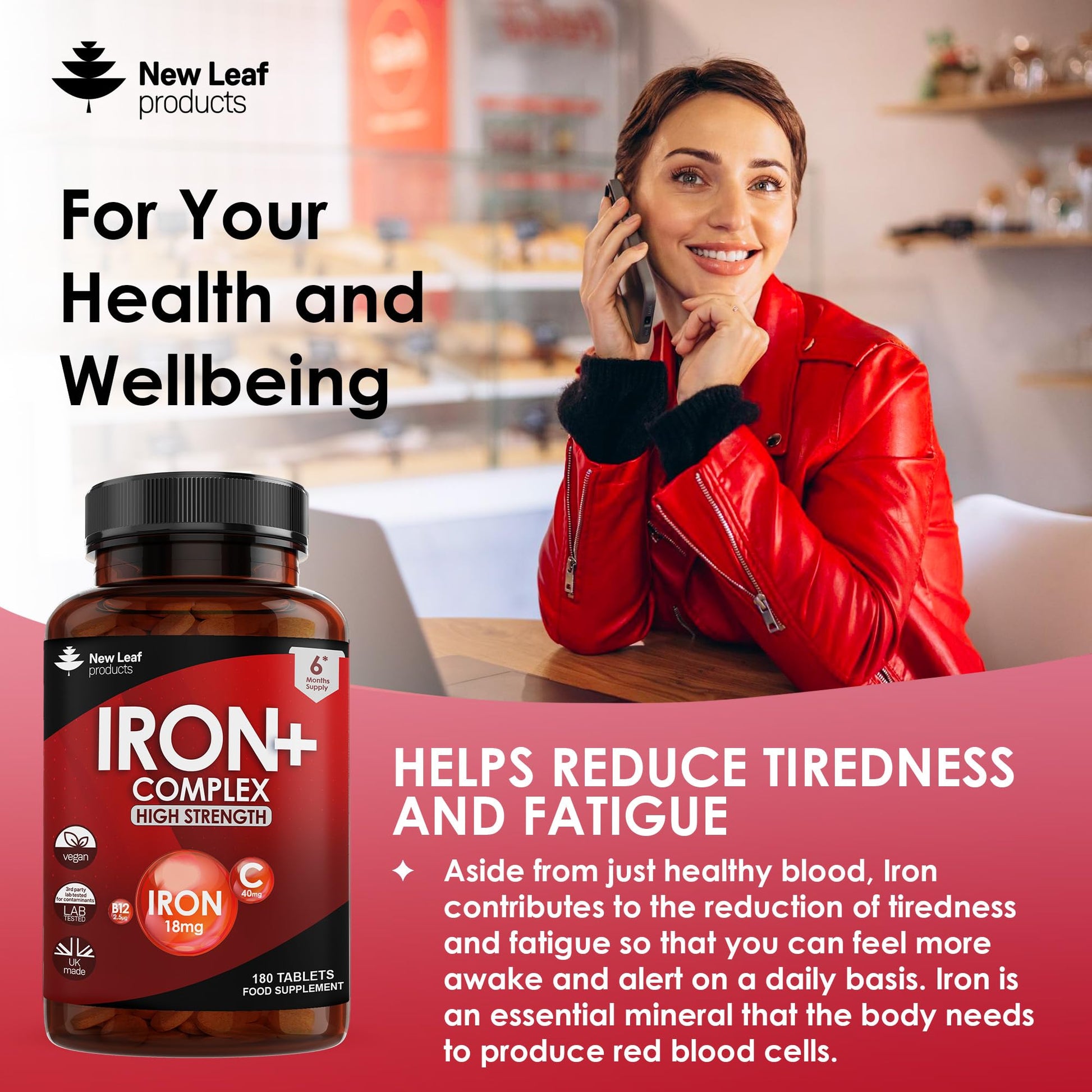 Iron Tablets 18mg High Absorbency with Vitamins A, C, B2, B12, and Folate - Helps Tiredness and Fatigue - Vegan Iron Supplements, Non-GMO Gluten-Free, GMP UK-Made, 180 Tablets 6 Months Supply - Medaid International