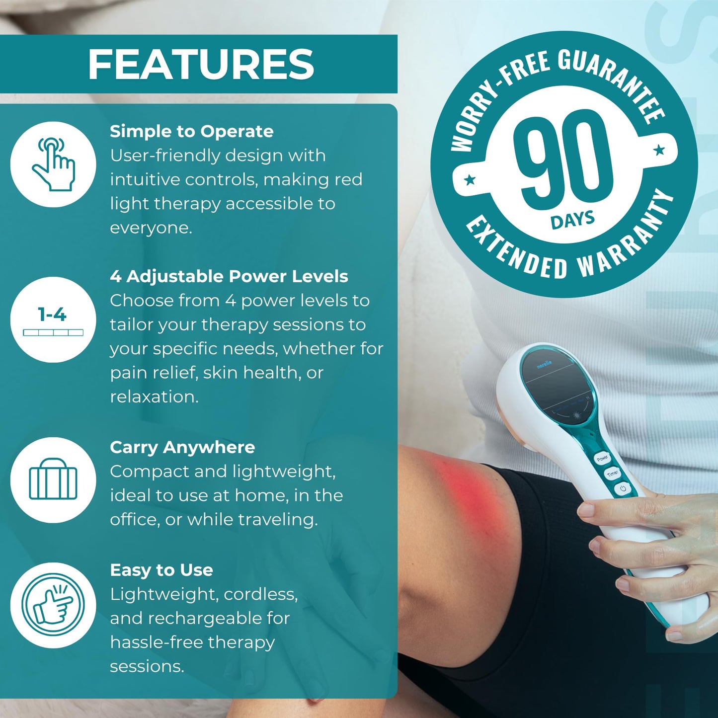 Norelie RedRevive Cold Laser Therapy Wand with Stand & Conductive Gel for Hands-Free Enhanced Light Therapy Sessions, Portable Red Light Therapy Wand for Relief of Muscle, Joints and Body Pain - Medaid International