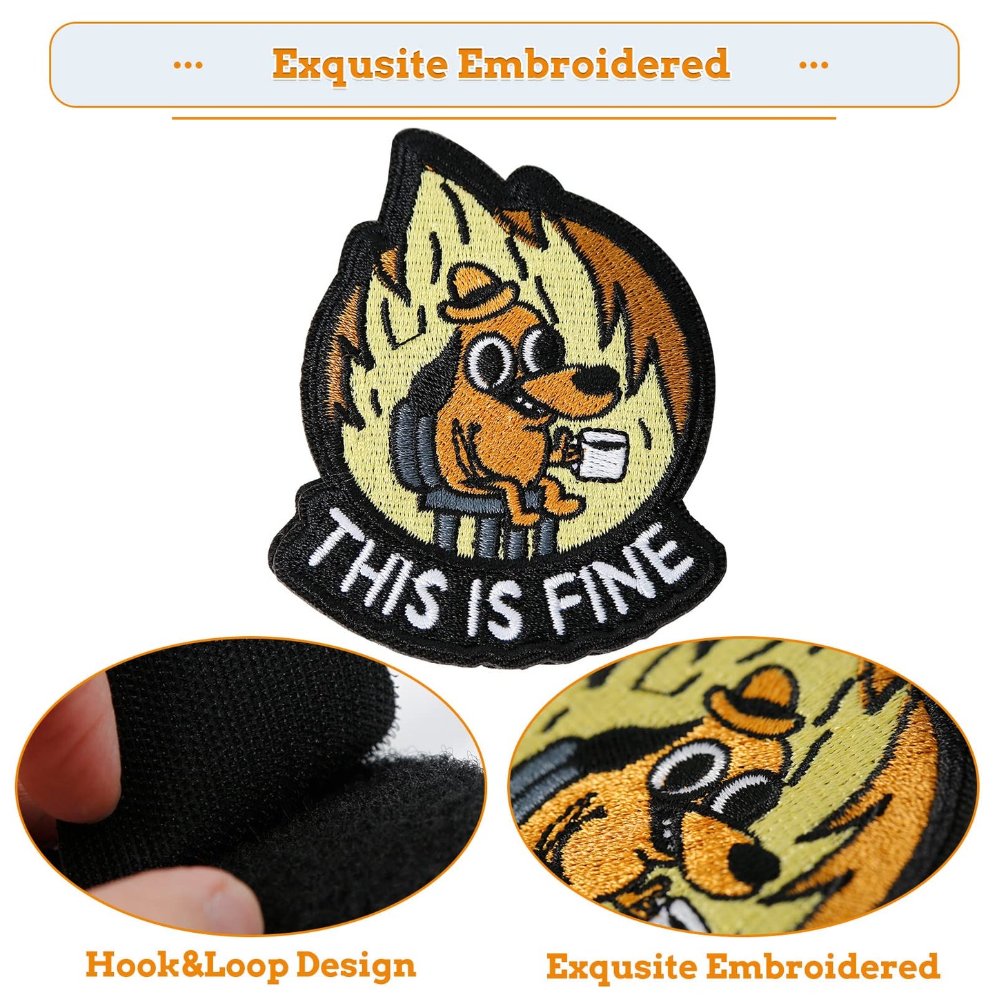 XMJY This is Fine Dog Patch, 1 Pcs Funny Meme Embroidered Patches, Tactical Military Morale Patch with Hook Fastener Backing, Cute Applique Accessories for Backpacks, Vests, Jackets, Jeans, Hats - Medaid International
