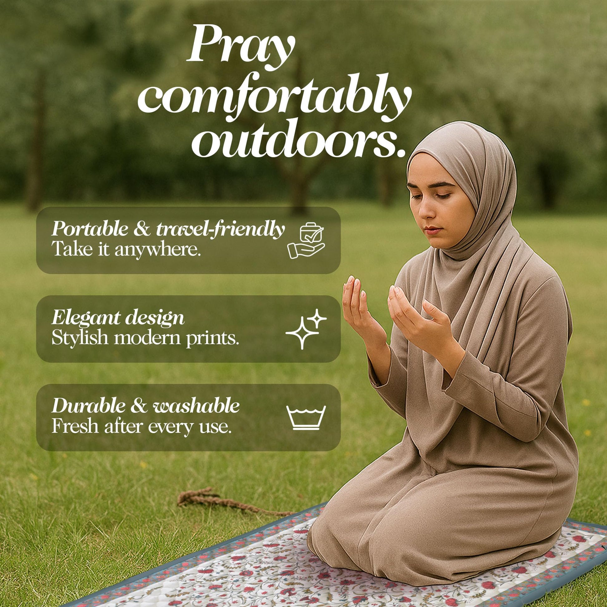 The Linen Company Prayer Mat - Thick Padded & Foldable Travel Prayer Mat - Ideal for Home, Office & Mosque Use - Portable & Machine Washable with Modern Design - Best as Islamic/Umrah Gift - Samarkand - Medaid International