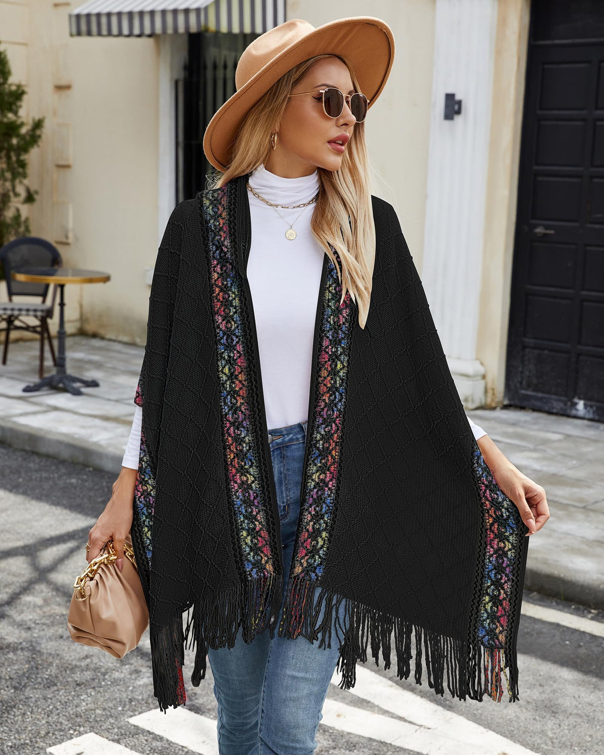 KASTWAVE Knit Shawl Wraps for Women, Wraps Oversized Winter Scarf, Warm Poncho Sweater, Tassels Open Front capes, Warm Wearable Blanket Long Cardigans Sweater Coats Birthday Gifts for Ladies